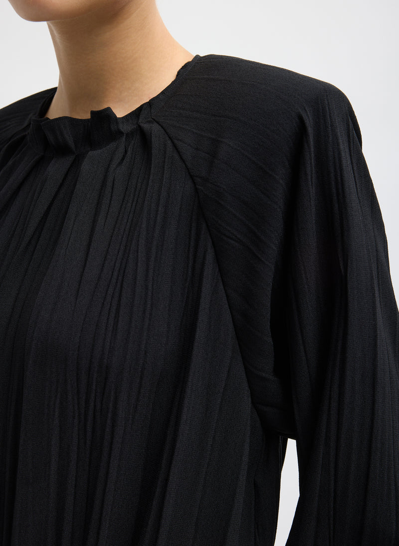 Tibi-Creased Acetate Drape Merryl Dress - Black Black-Dresses-Boboli-Vancouver-Canada