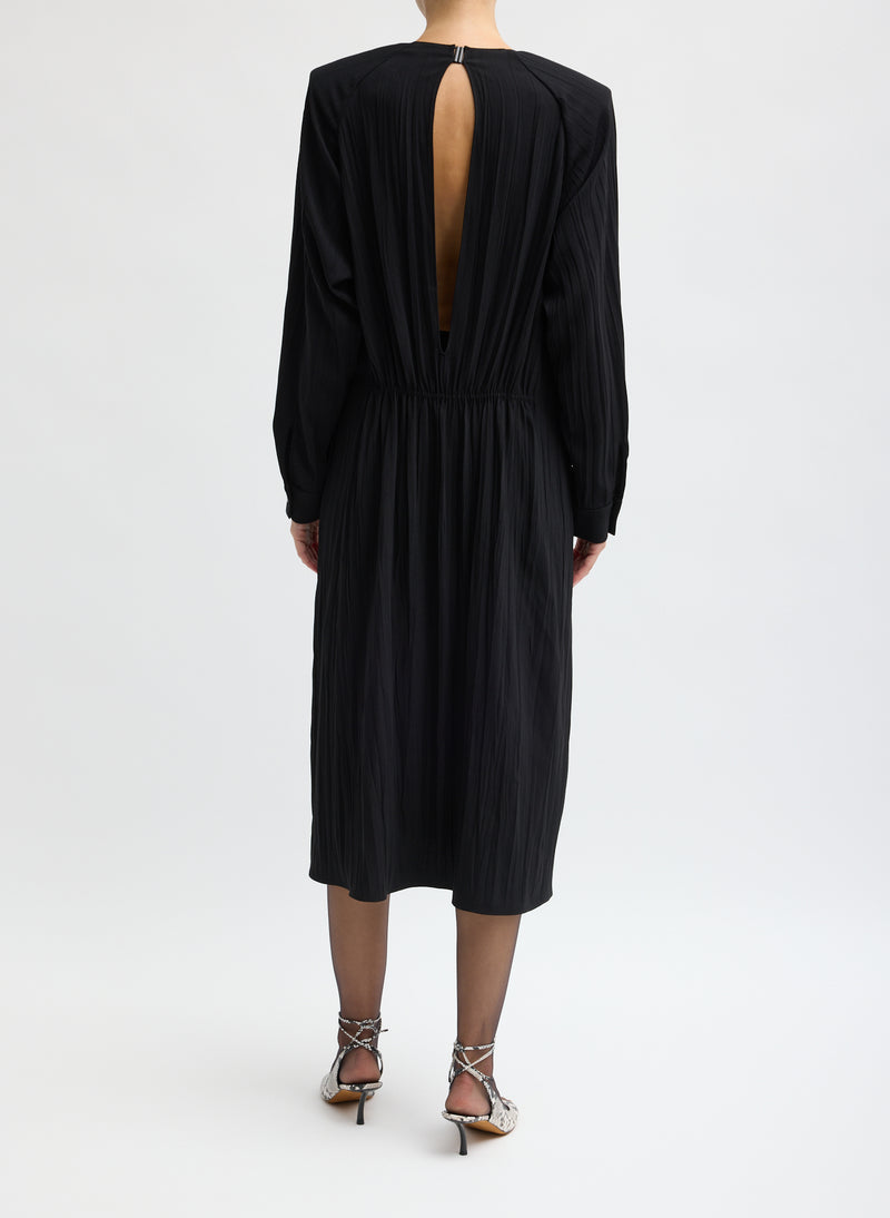 Tibi-Creased Acetate Drape Merryl Dress - Black Black-Dresses-Boboli-Vancouver-Canada