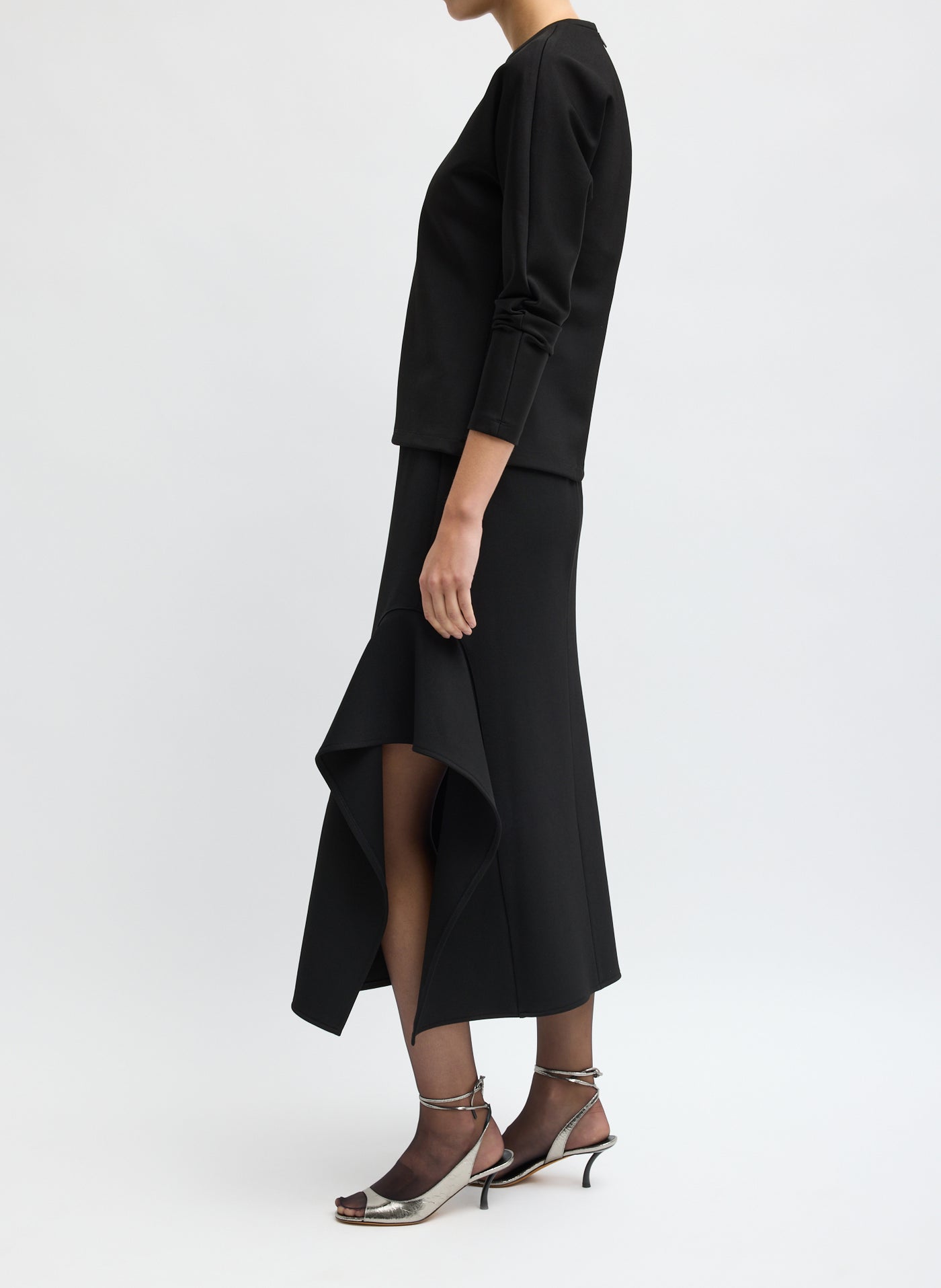 Tibi-Luxe Crepe Knit Side Drape Skirt - Black-Skirts-Boboli-Vancouver-Canada