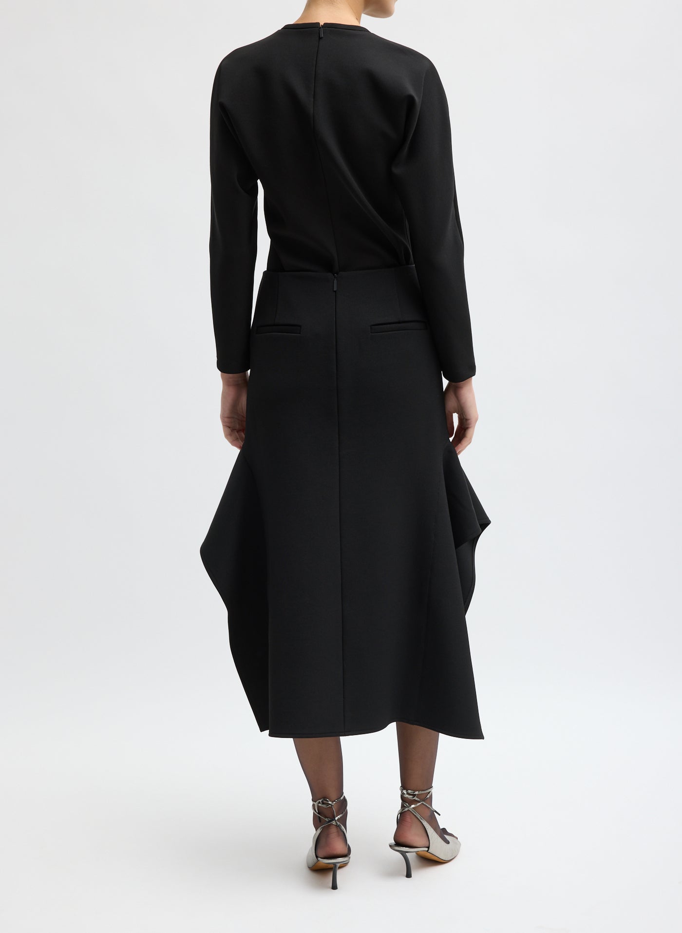 Tibi-Luxe Crepe Knit Side Drape Skirt - Black-Skirts-Boboli-Vancouver-Canada