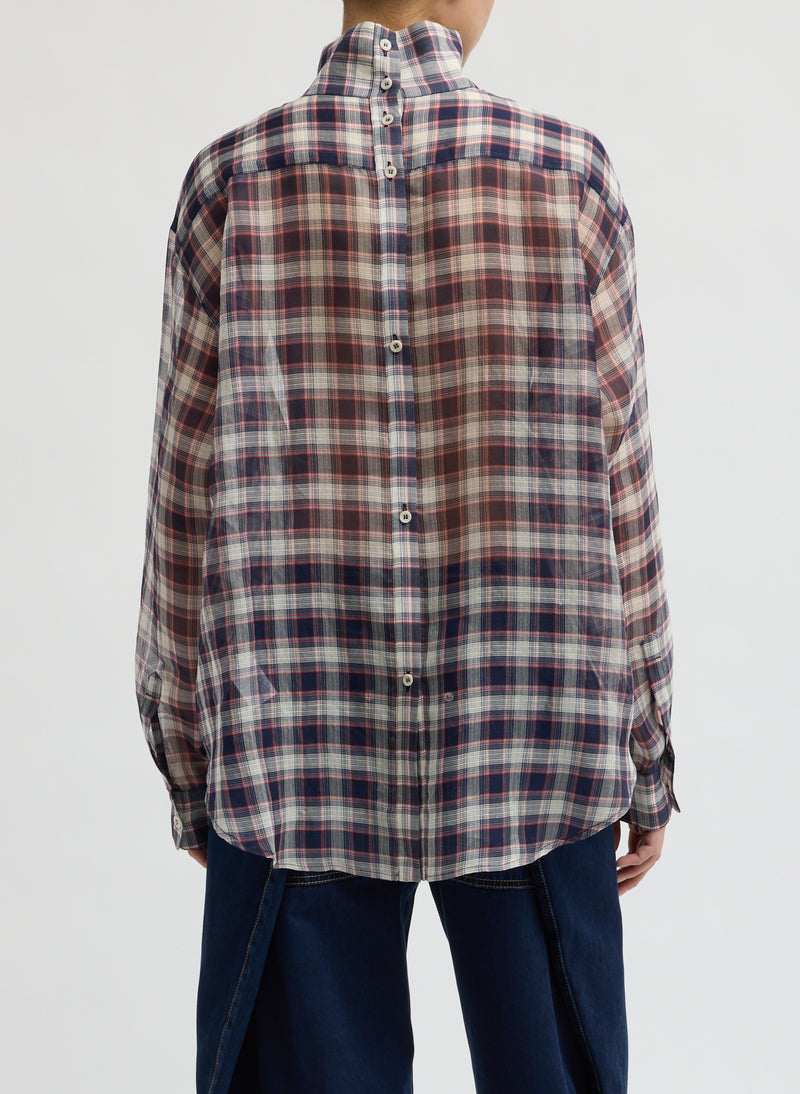 Tibi-Silk Cotton Plaid Funnel Neck Top - Black/Red Multi-Shirts-Boboli-Vancouver-Canada