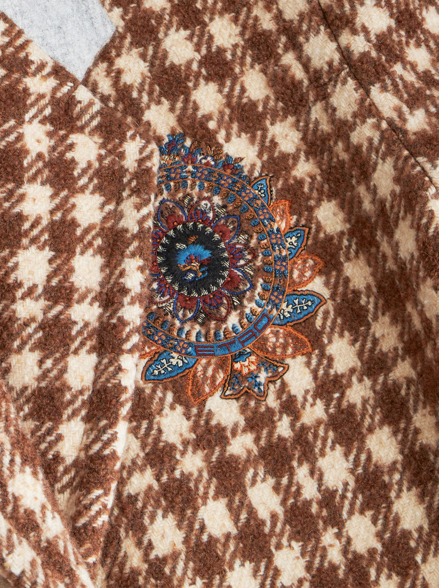 Etro-Long Houndstooth Coat - Brown/Multi-Coats-Boboli-Vancouver-Canada