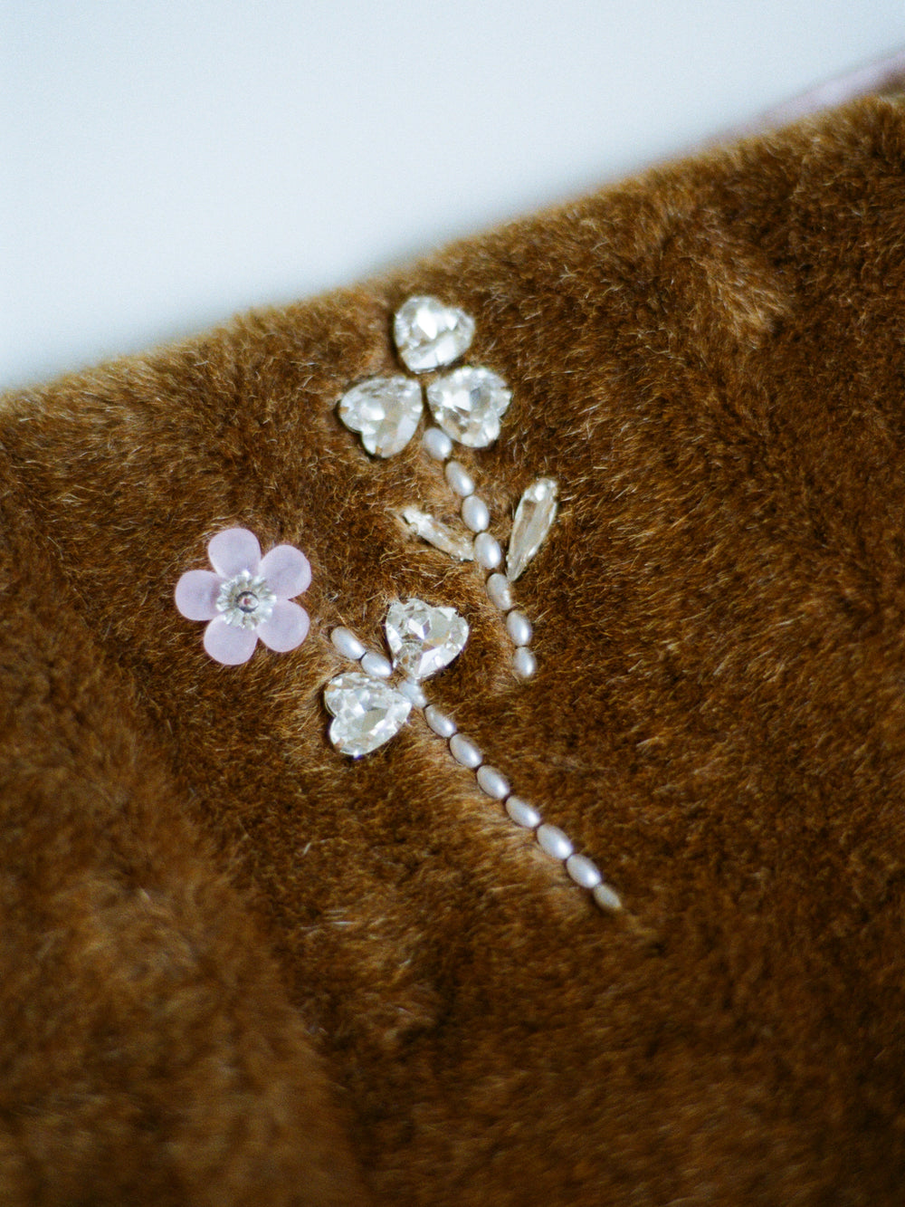 Bernadette-Embroidered Jean Scarf - Brown/Crystal Embroidery-Scarves-Boboli-Vancouver-Canada