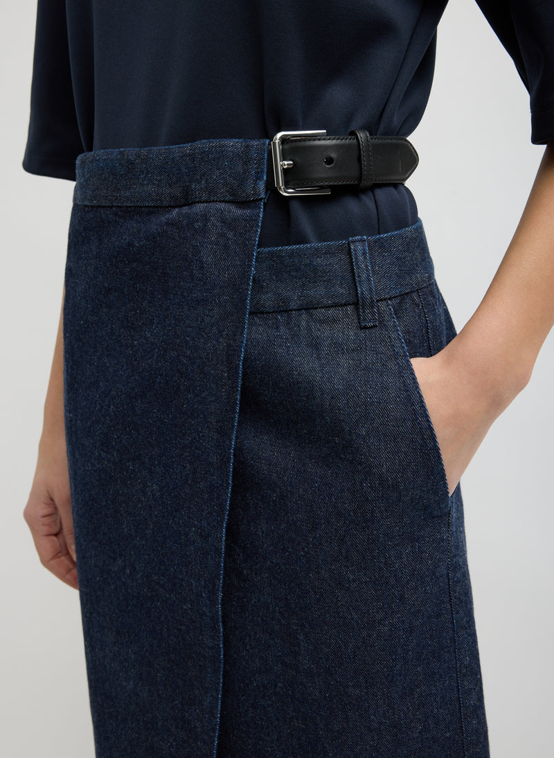 Tibi-Indigo Denim Double Apron Skirt - Darde Dark Denim-Skirts-Boboli-Vancouver-Canada