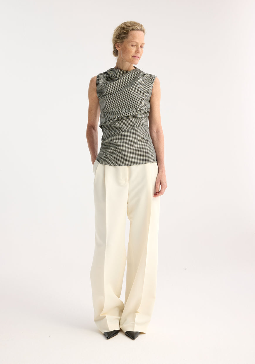 Sleeveless Twisted Mini-Check Top - Cream/Black Check