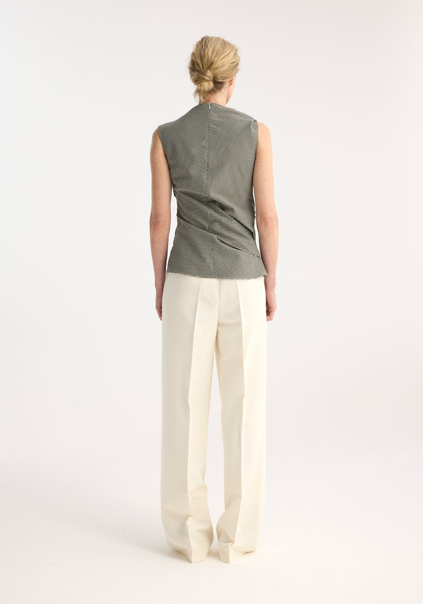 Sleeveless Twisted Mini-Check Top - Cream/Black Check