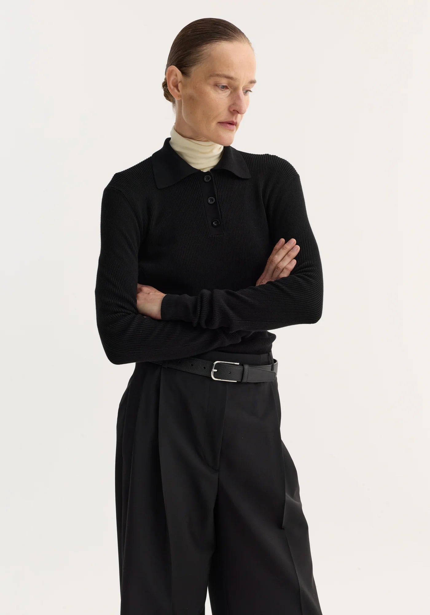 Rib Knitted Polo - Black