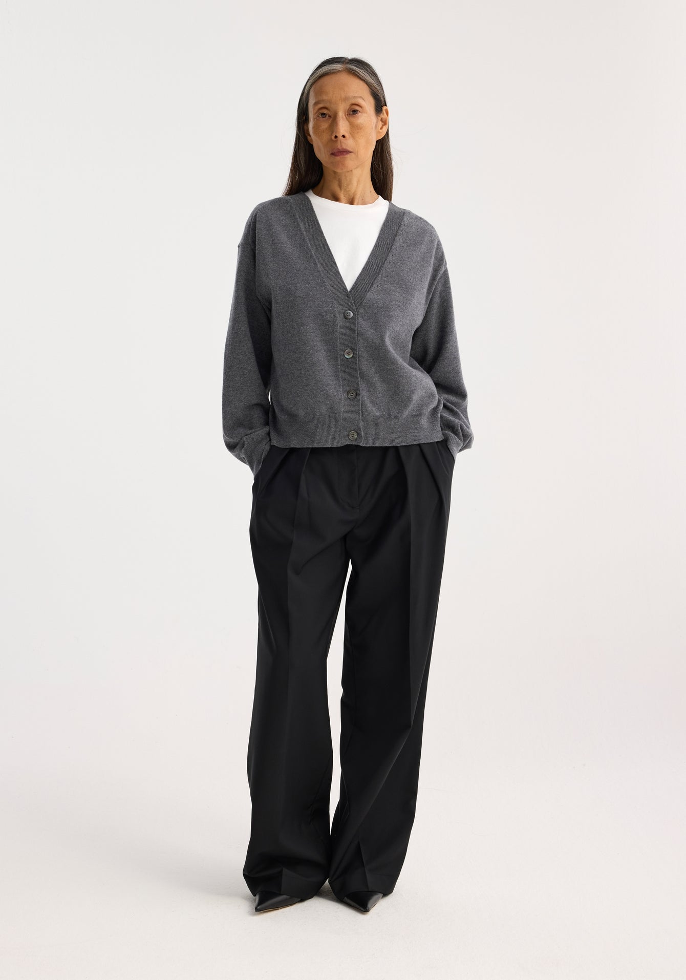 Reversed Open Back Cardigan - Mid-Grey Melange