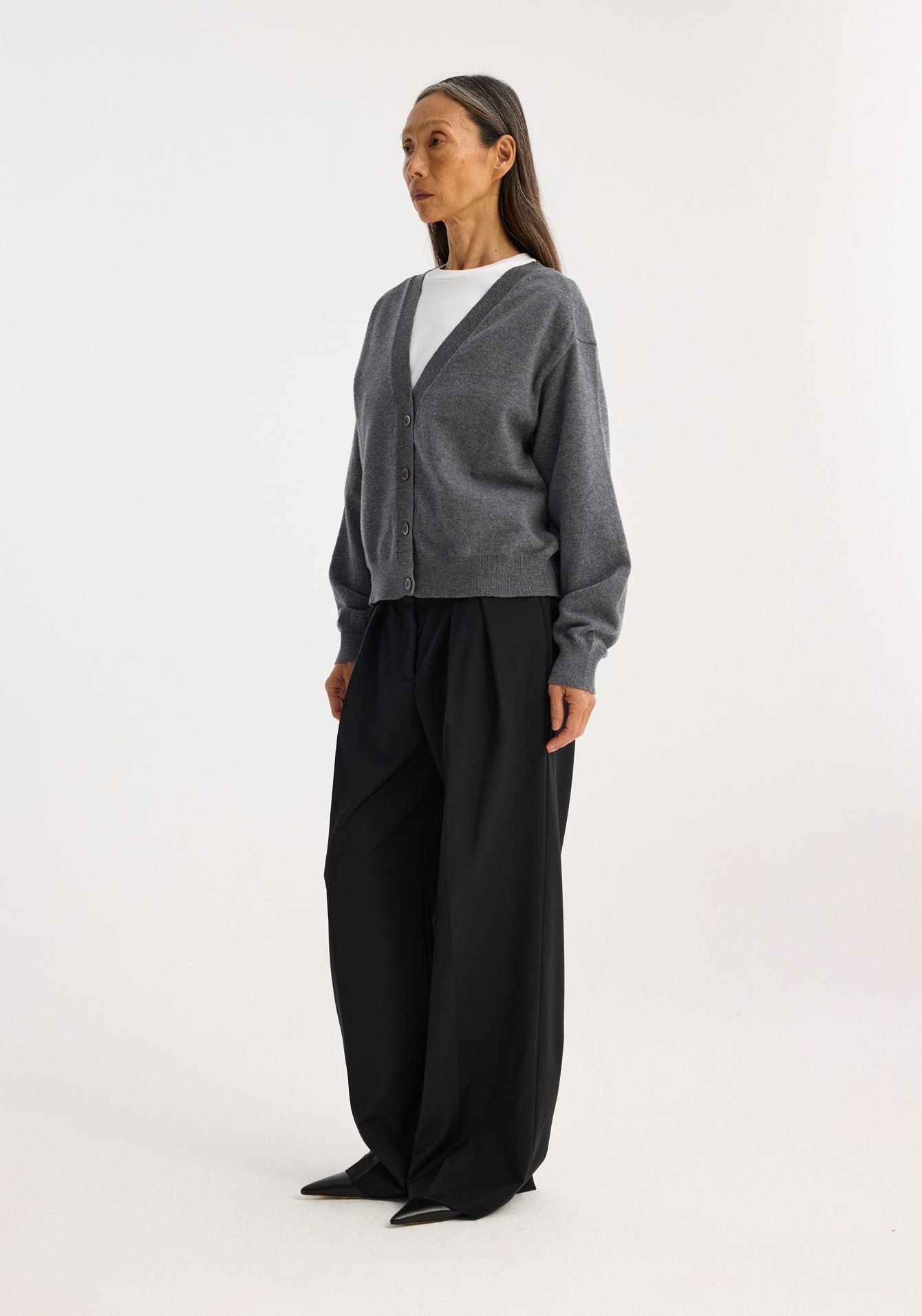 Reversed Open Back Cardigan - Mid-Grey Melange