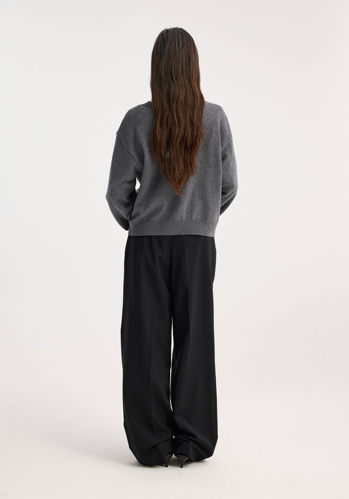 Reversed Open Back Cardigan - Mid-Grey Melange