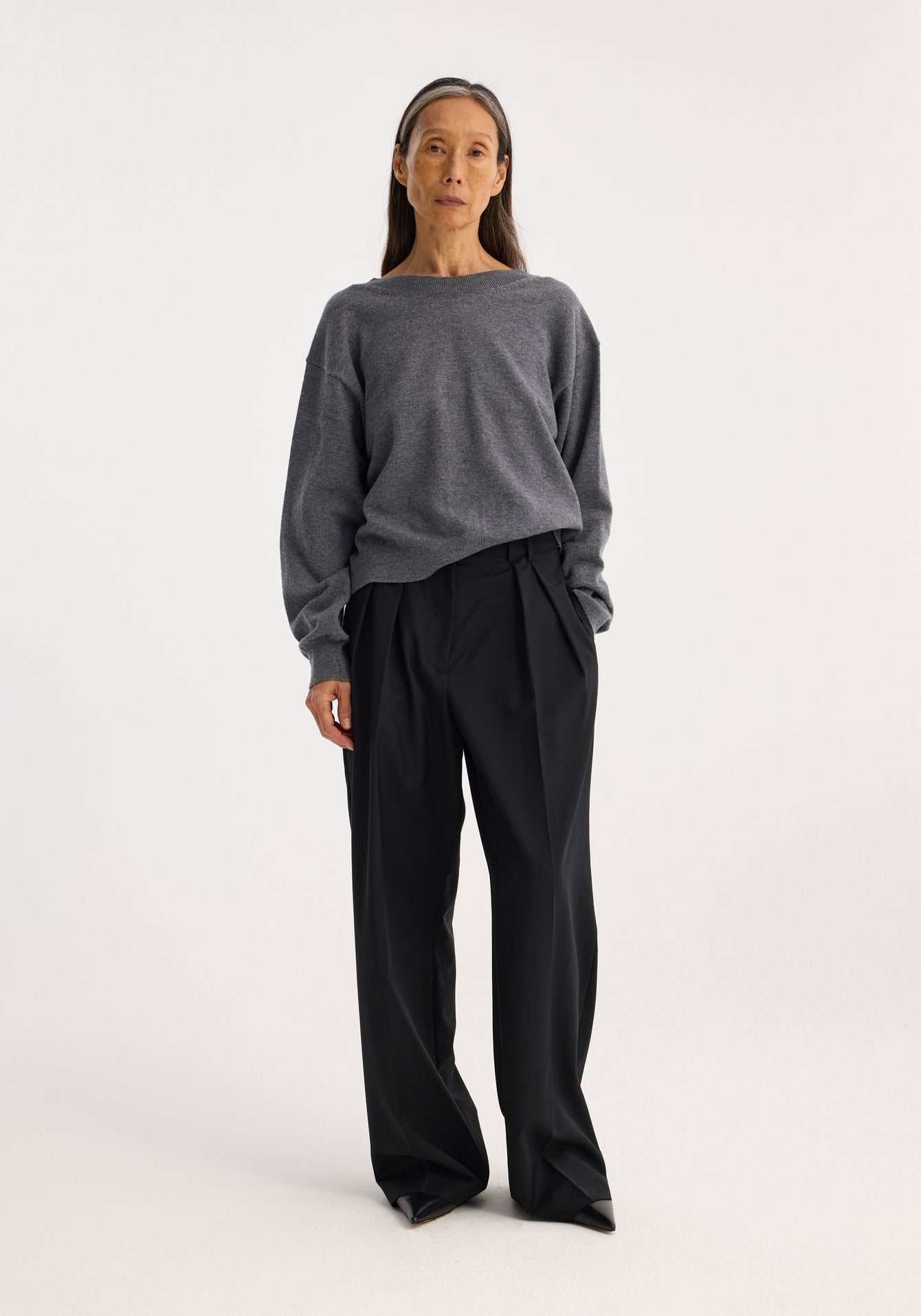 Reversed Open Back Cardigan - Mid-Grey Melange