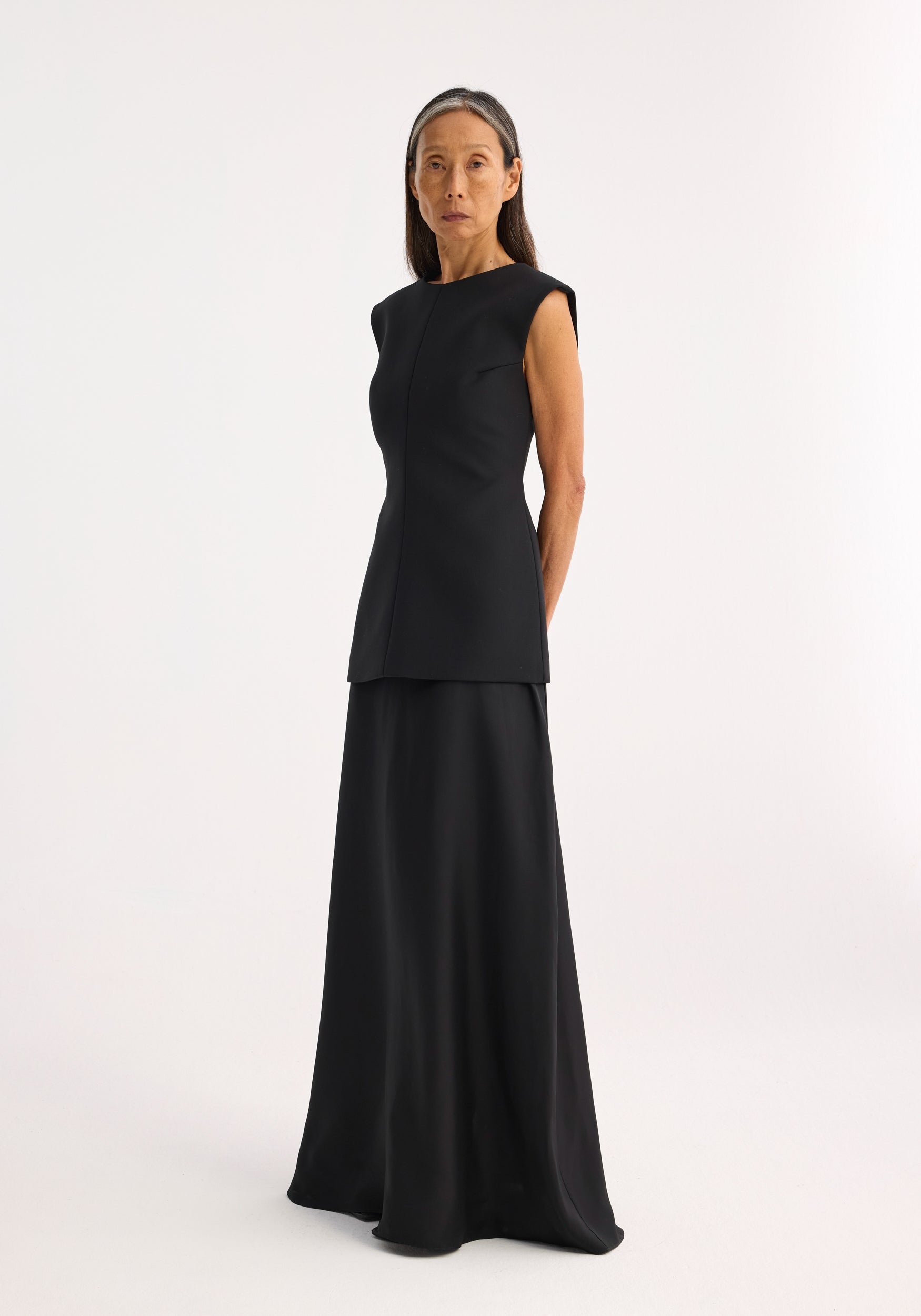 Open Back Dress w/Integrated Silk Skirt - Black