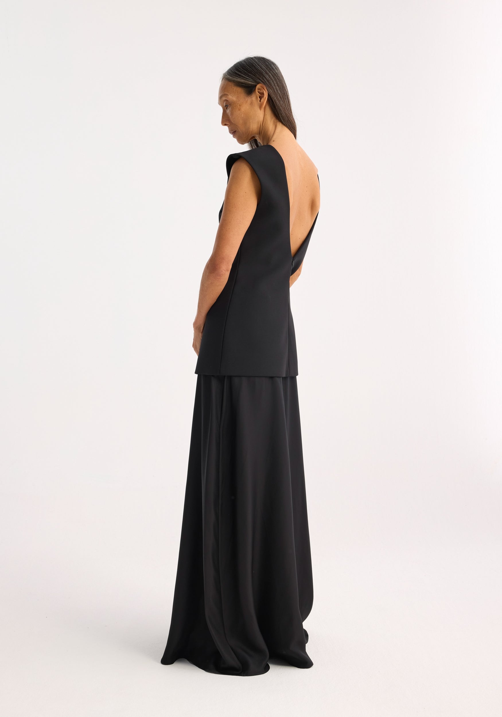Open Back Dress w/Integrated Silk Skirt - Black