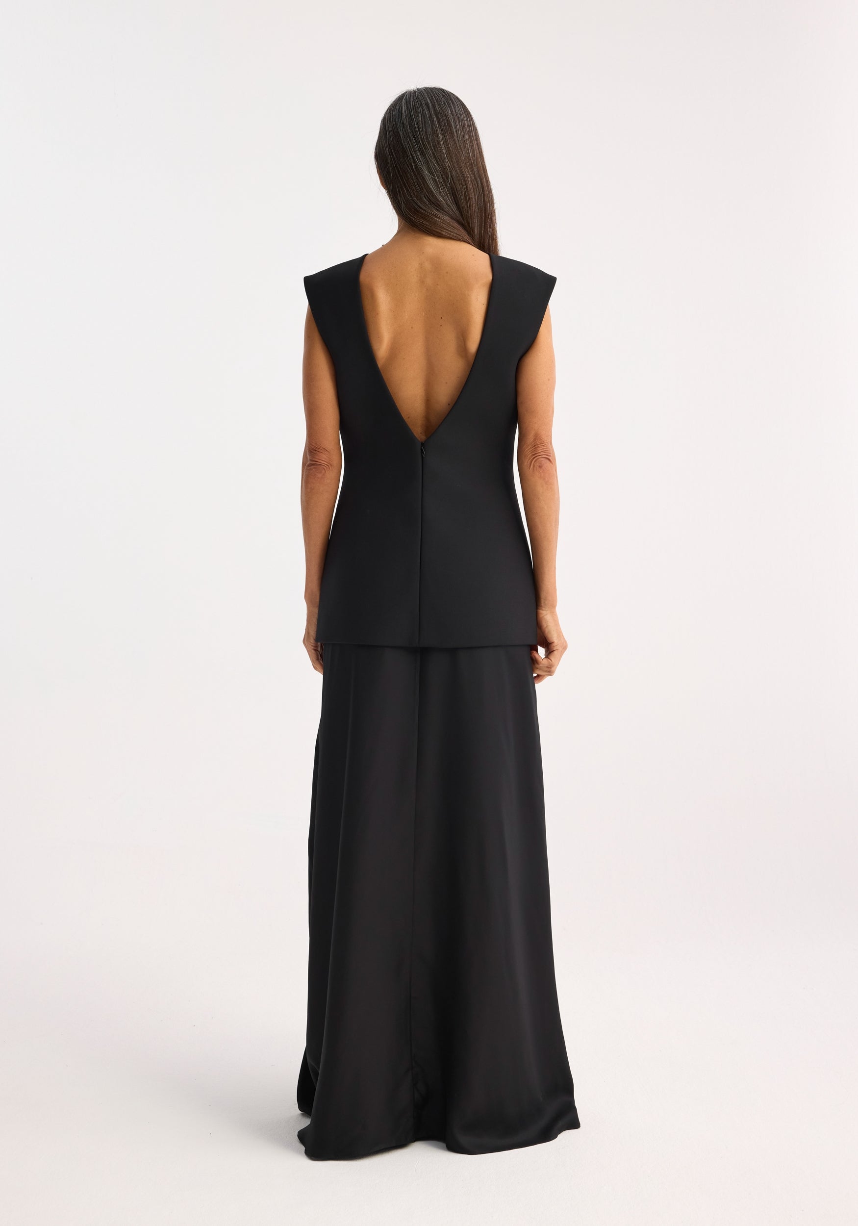 Open Back Dress w/Integrated Silk Skirt - Black