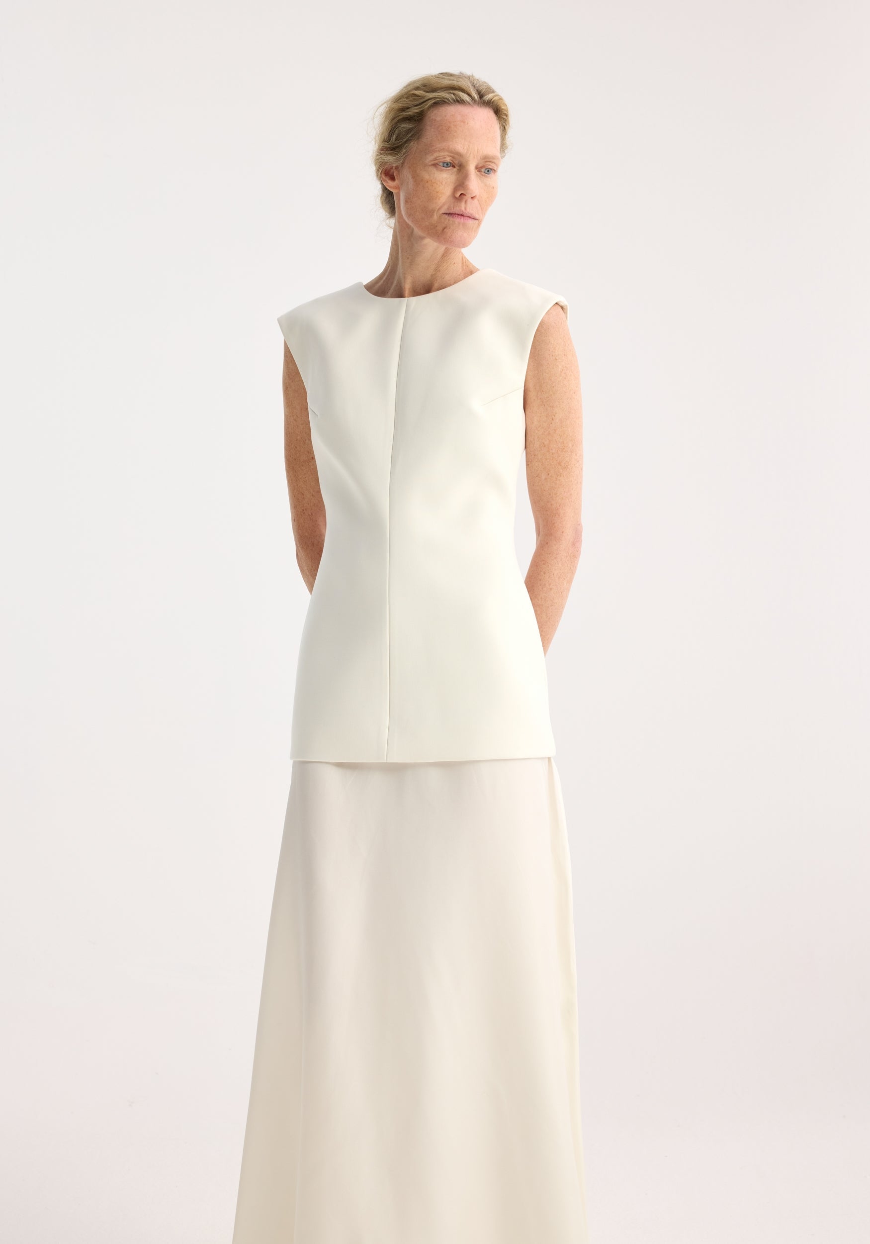 Open Back Dress w/Integrated Silk Skirt - Cream