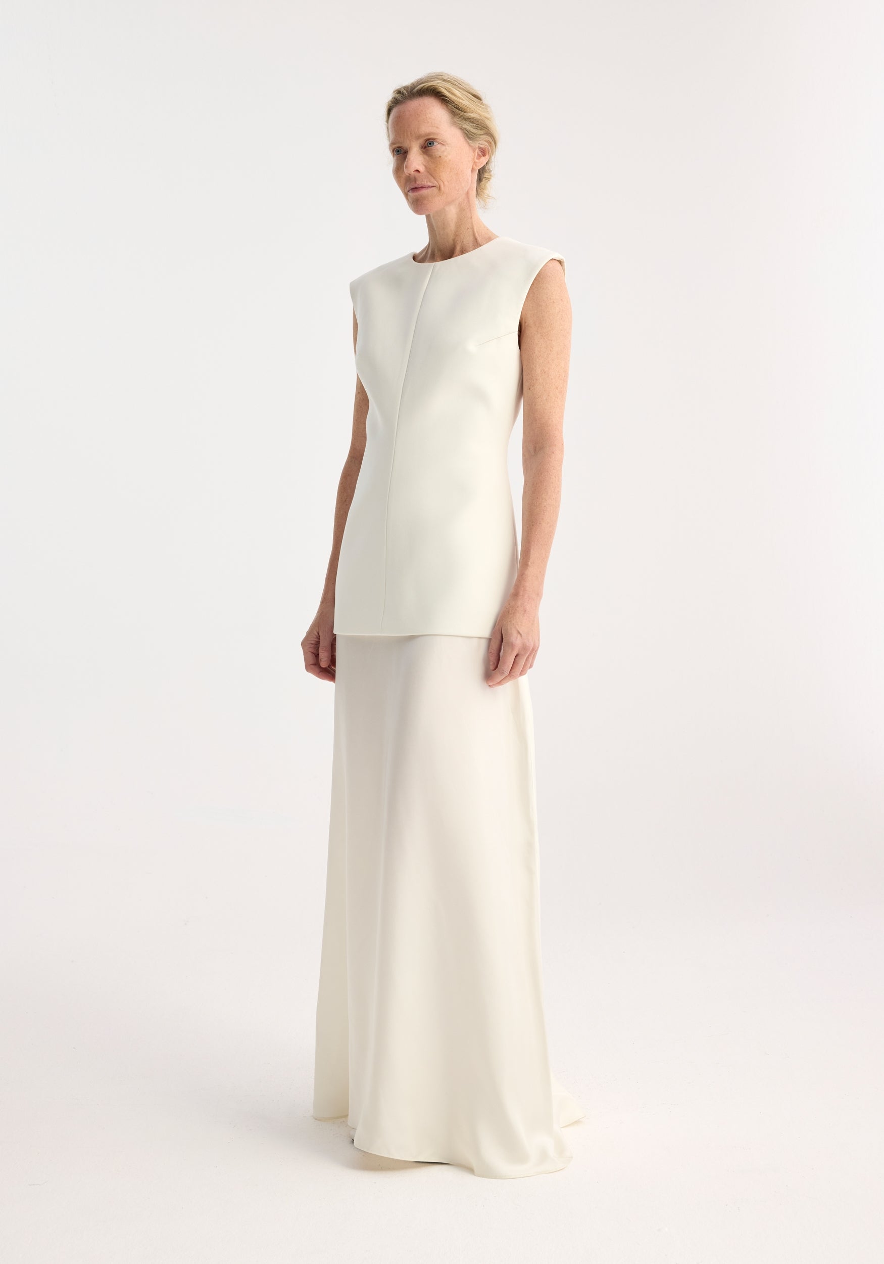 Open Back Dress w/Integrated Silk Skirt - Cream