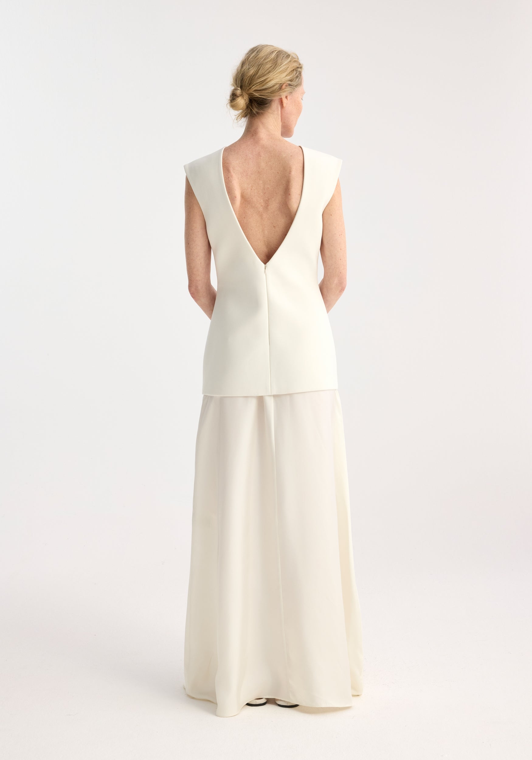 Open Back Dress w/Integrated Silk Skirt - Cream