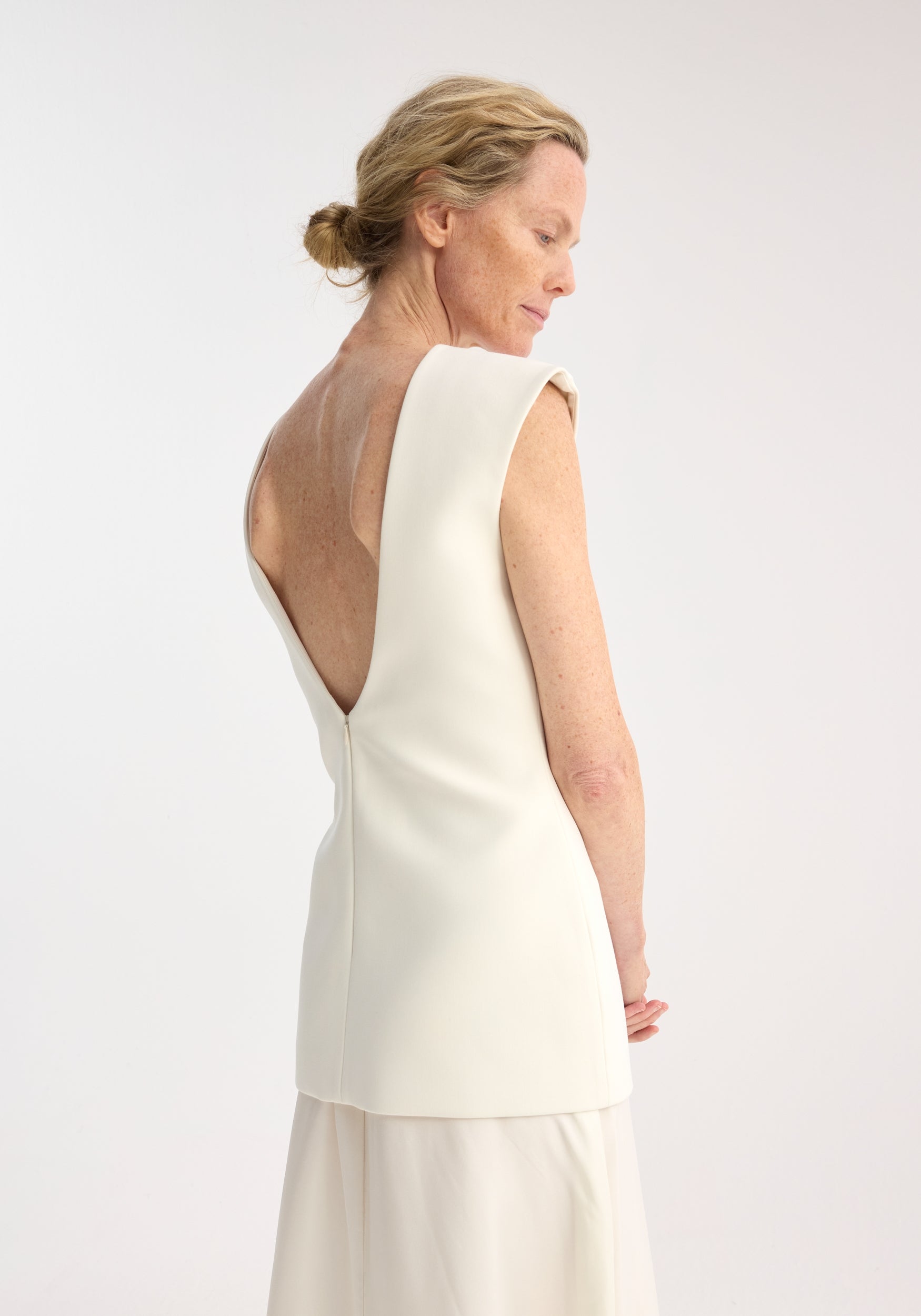 Open Back Dress w/Integrated Silk Skirt - Cream