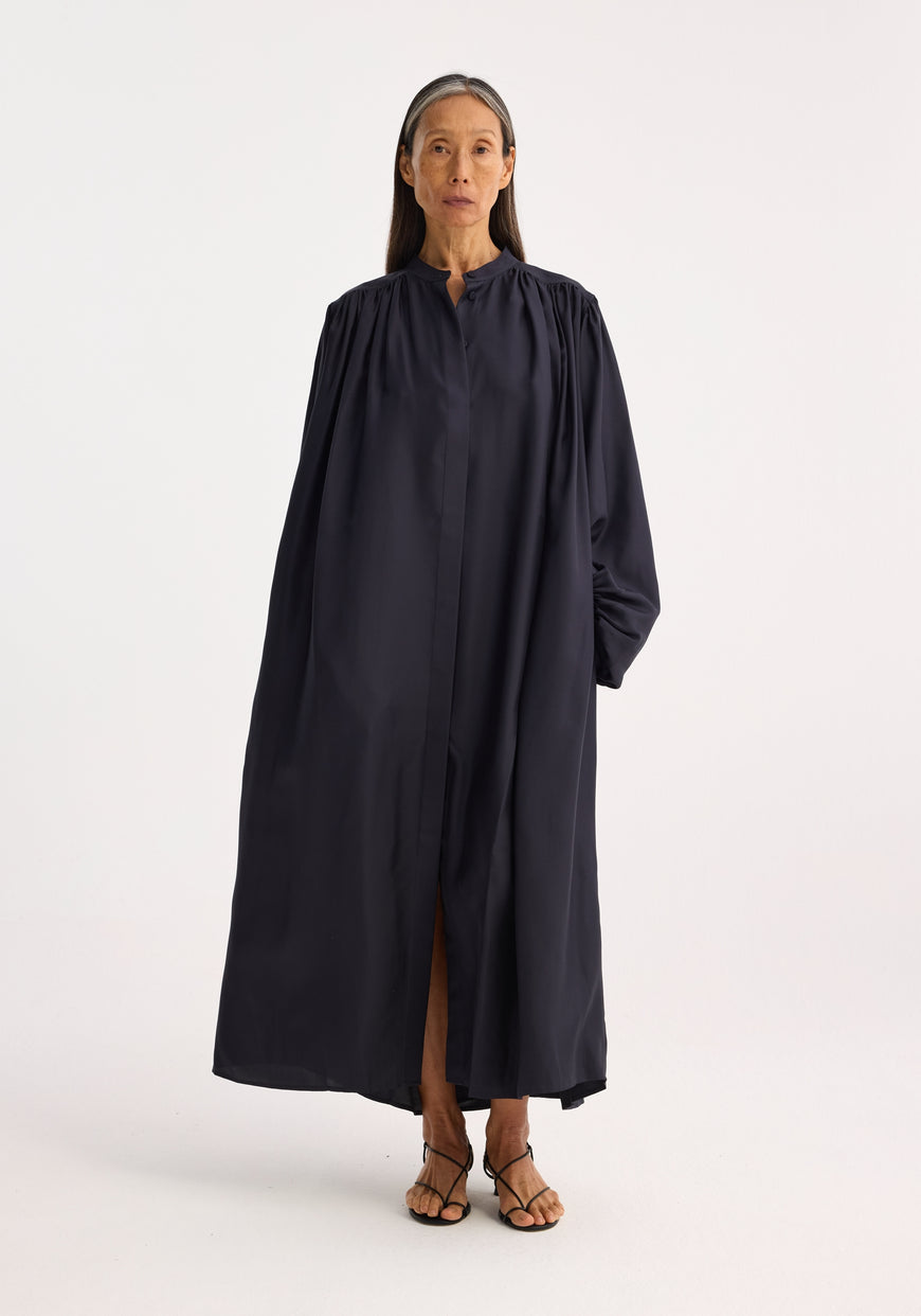 Silk Pleated Dress - Navy