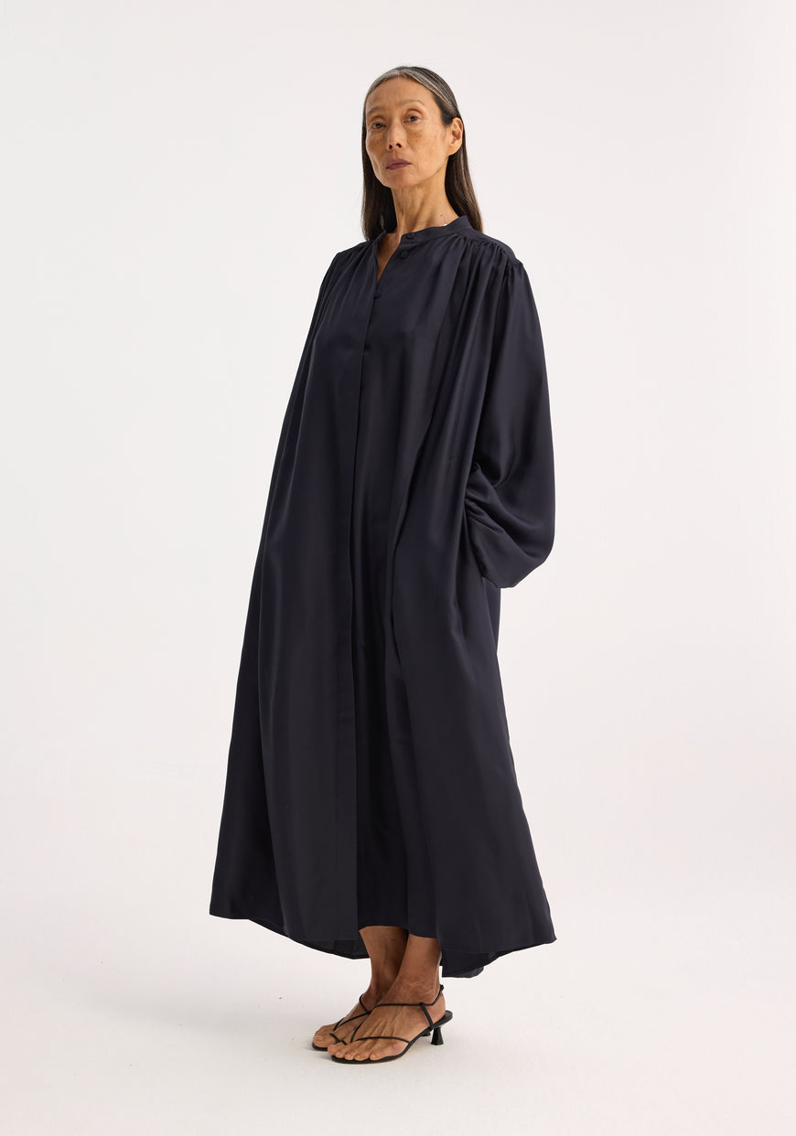 Silk Pleated Dress - Navy