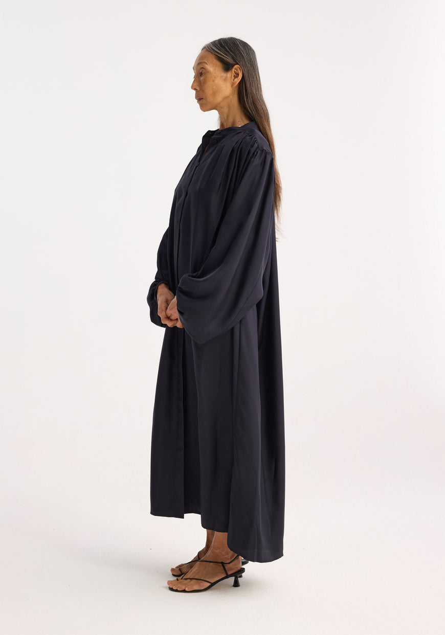 Silk Pleated Dress - Navy