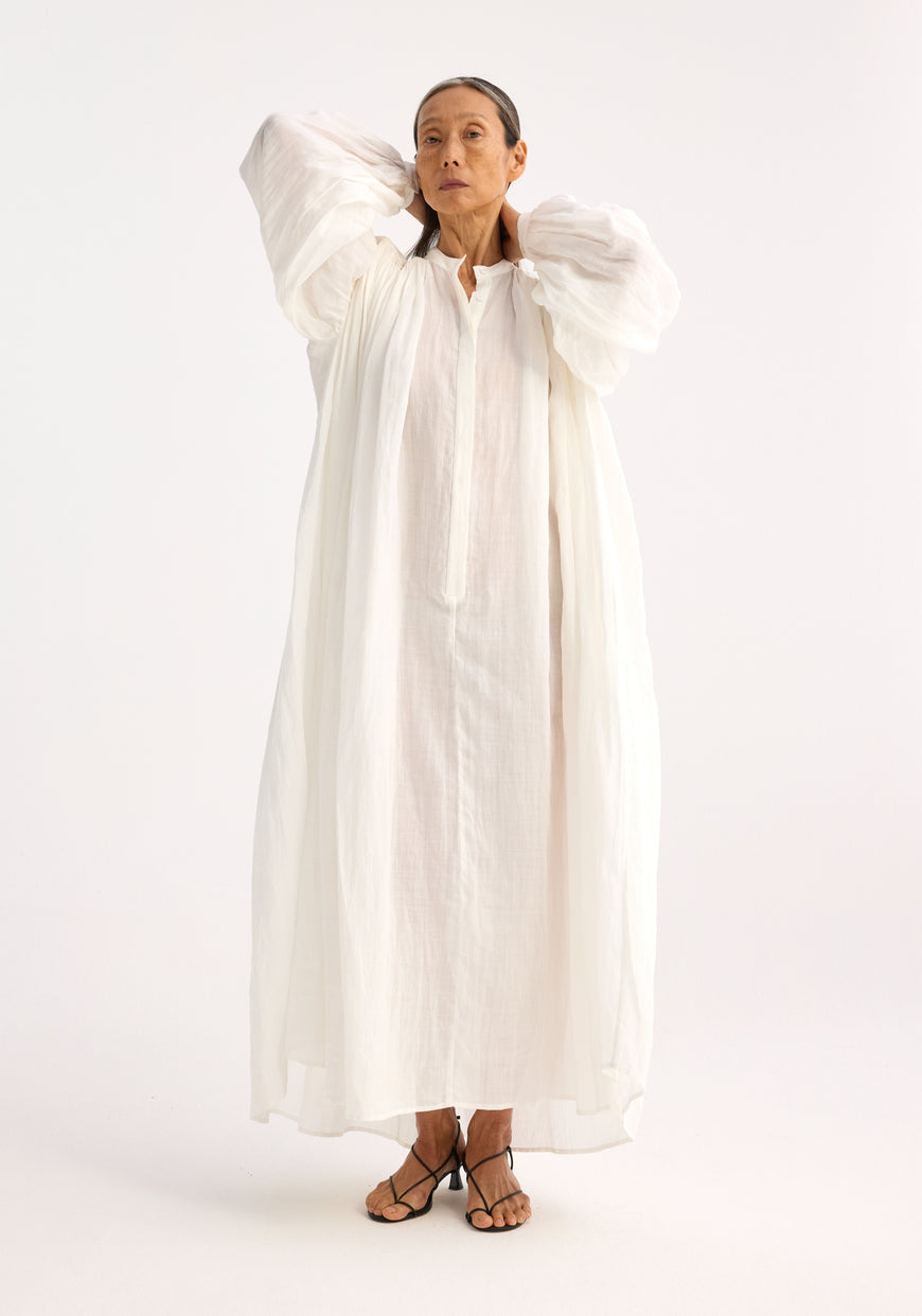 Pleated Ramie Dress - Optic White