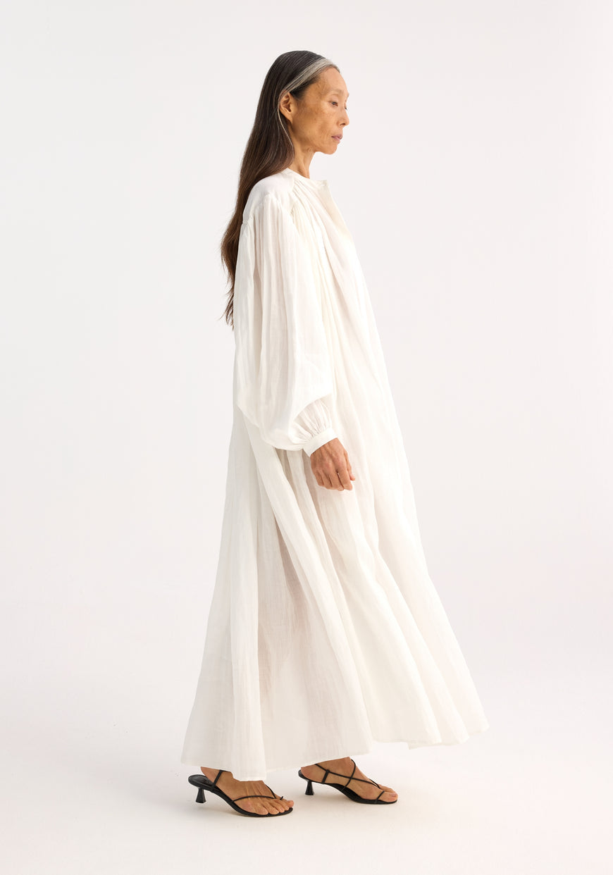 Pleated Ramie Dress - Optic White
