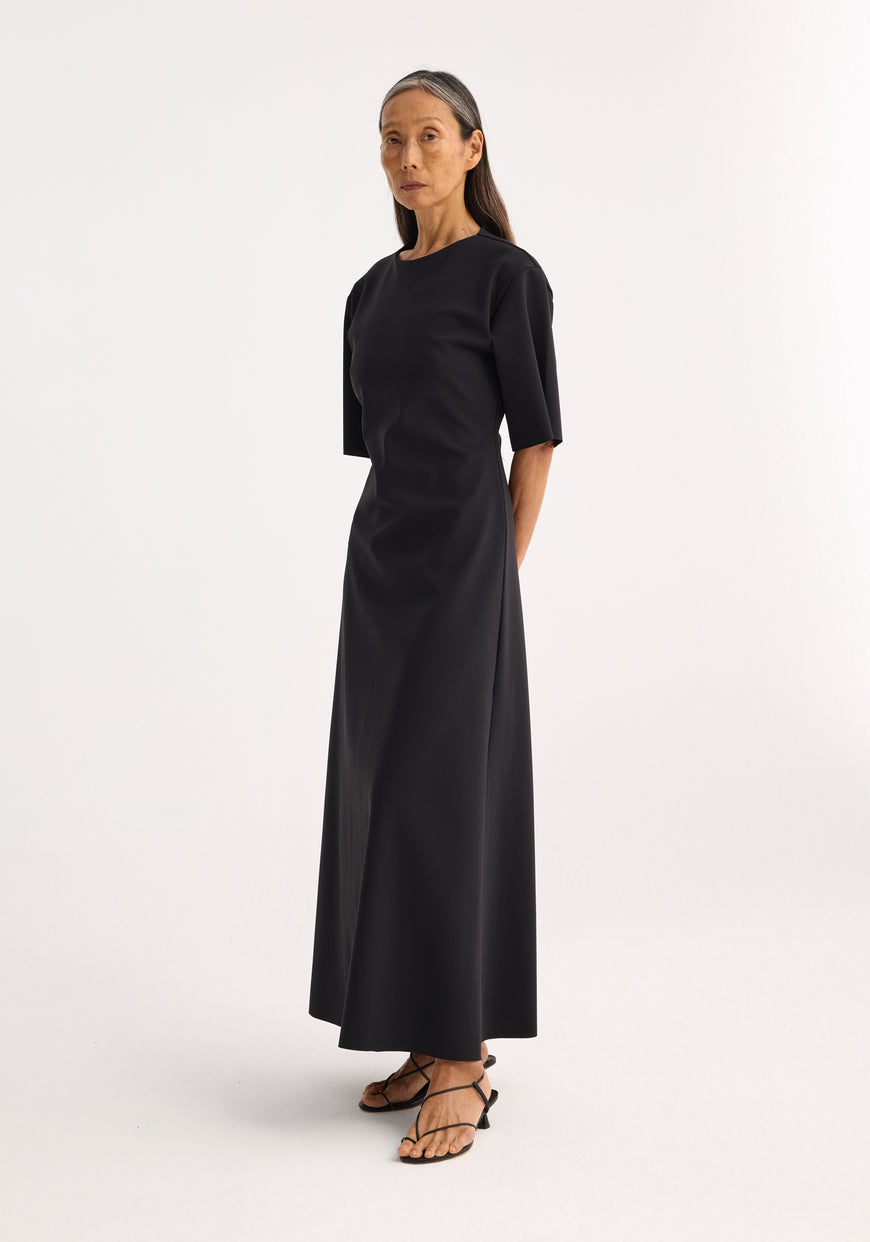 Minimal Scuba Crew Neck Dress - Black