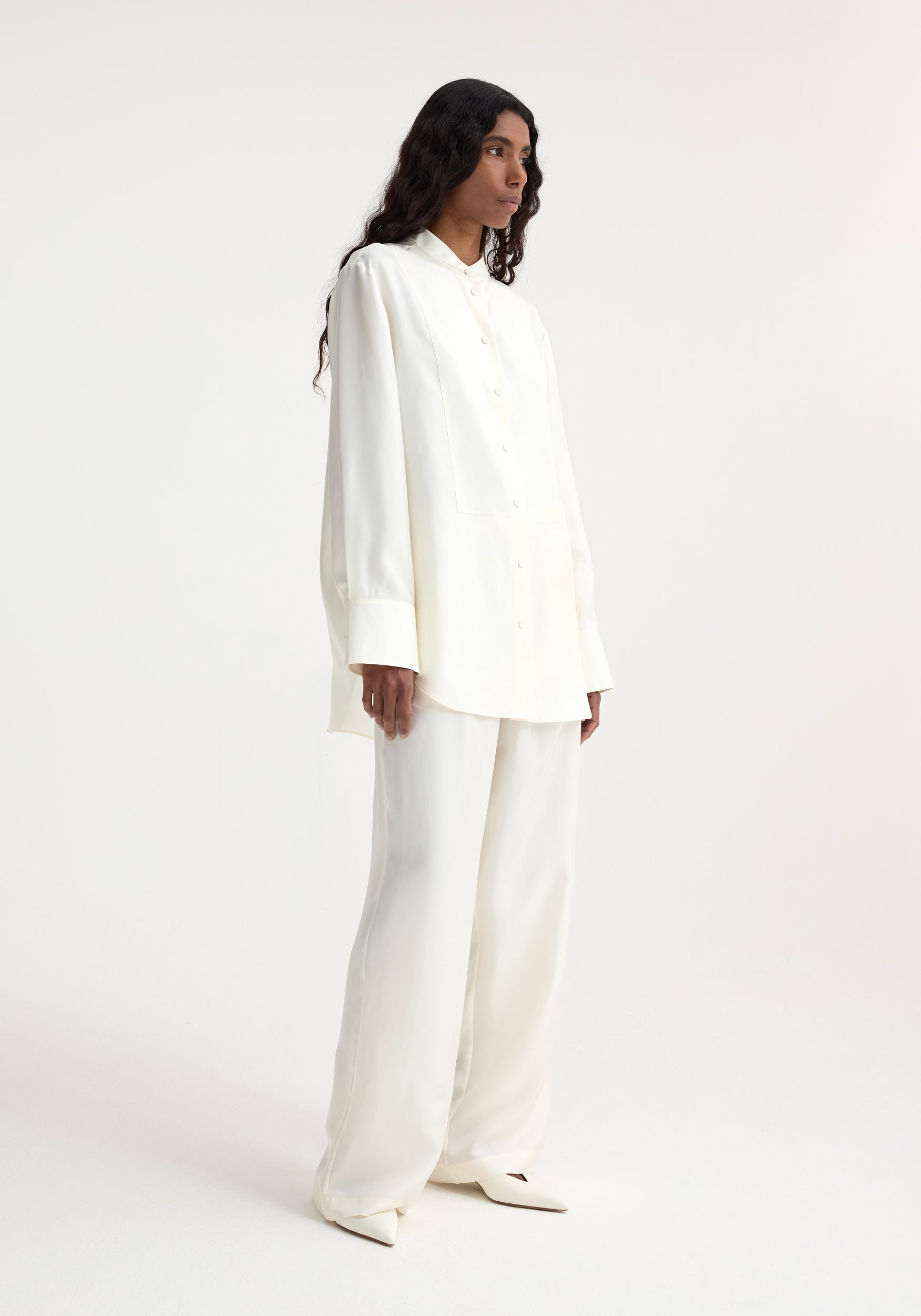 Silk Tuxedo Shirt - Cream