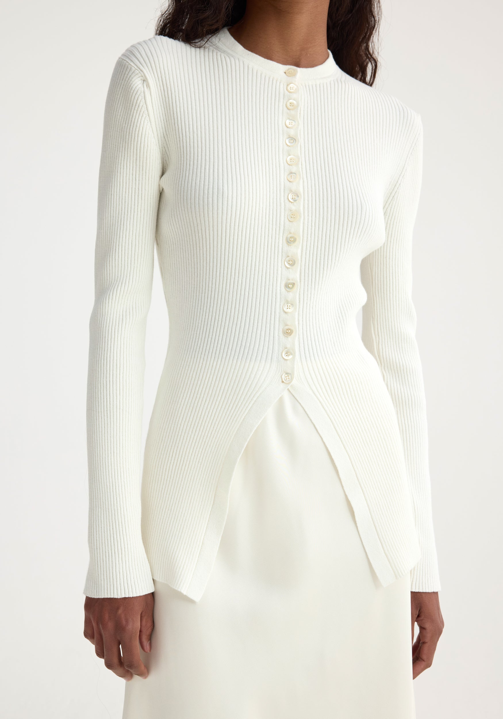 Elongated Rib Cardigan - Off White