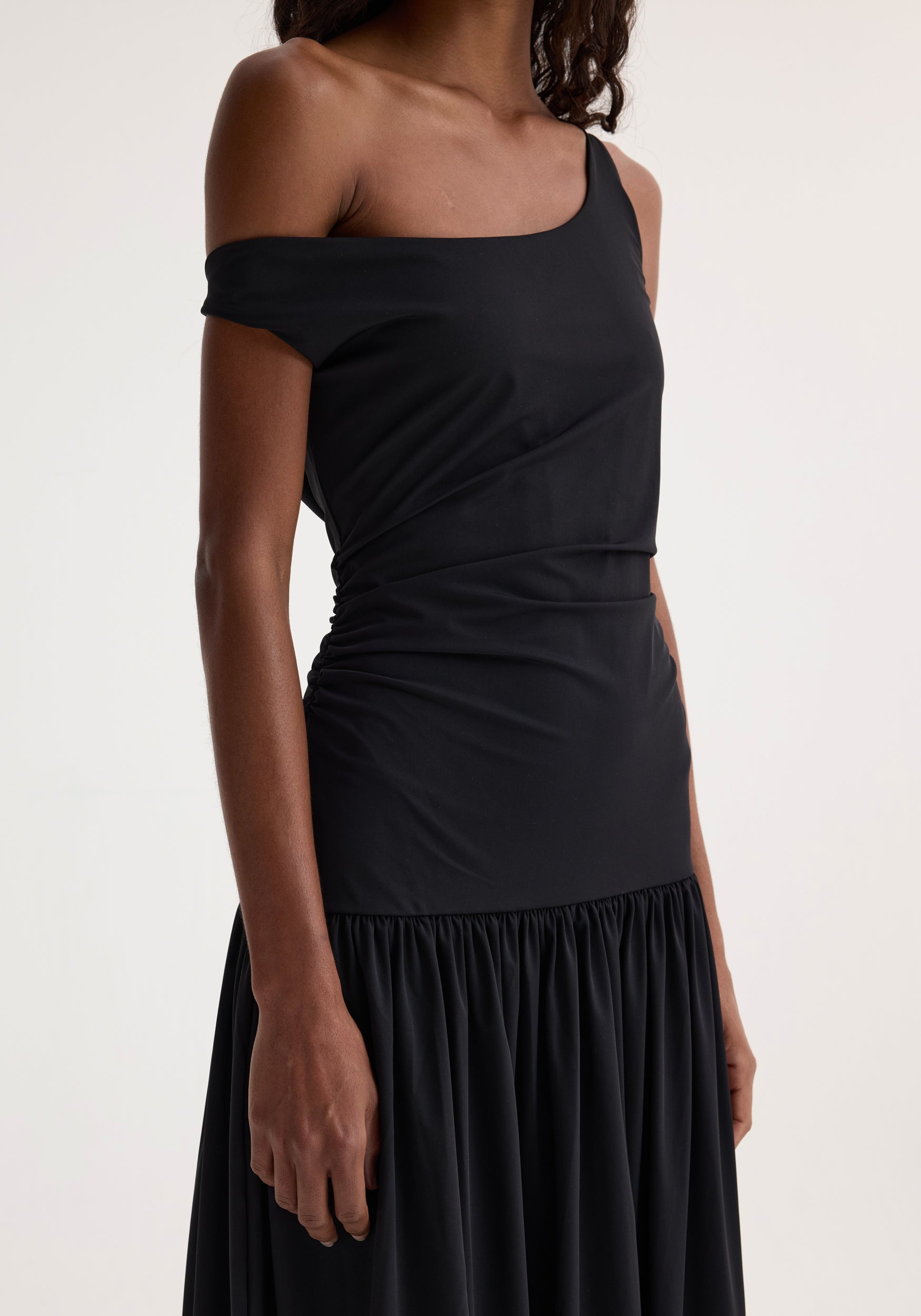 Off Shoulder Light Scuba Dress - Black