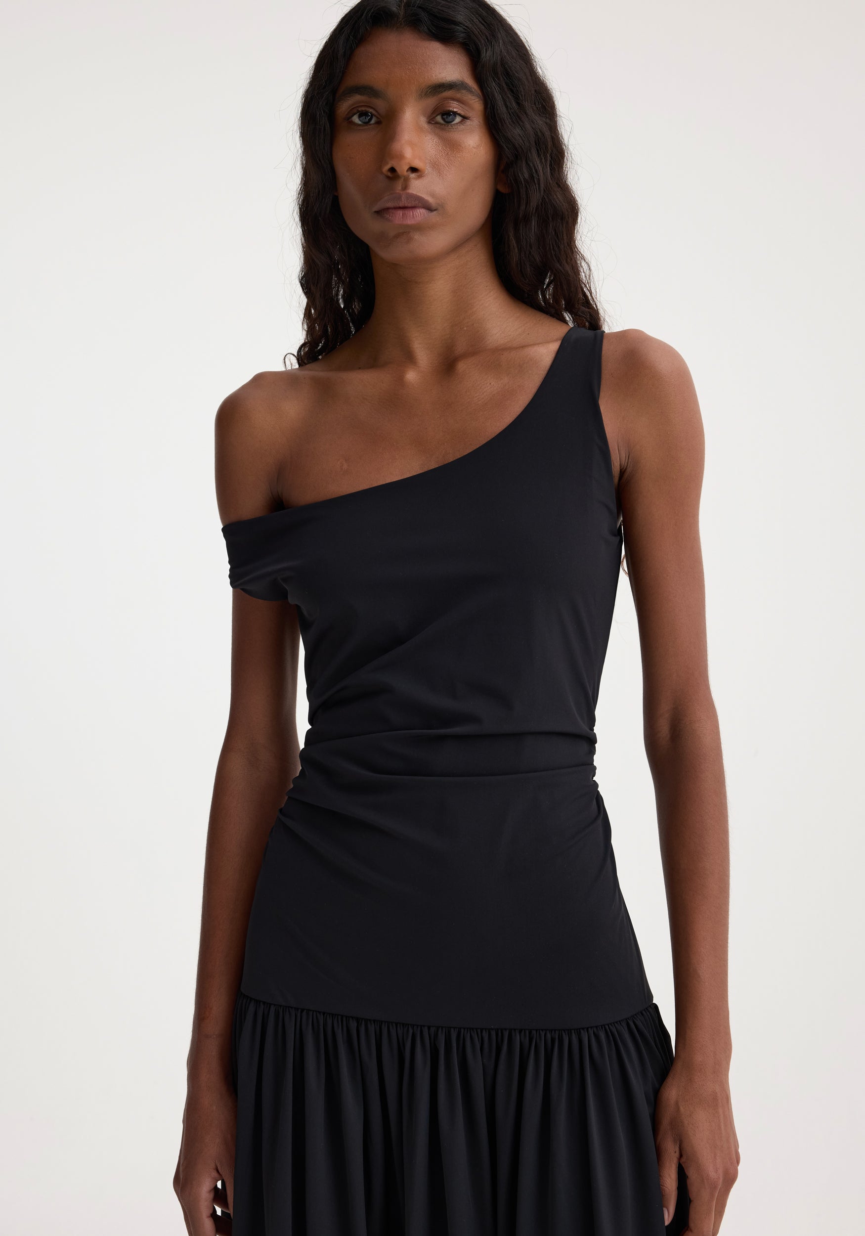 Off Shoulder Light Scuba Dress - Black