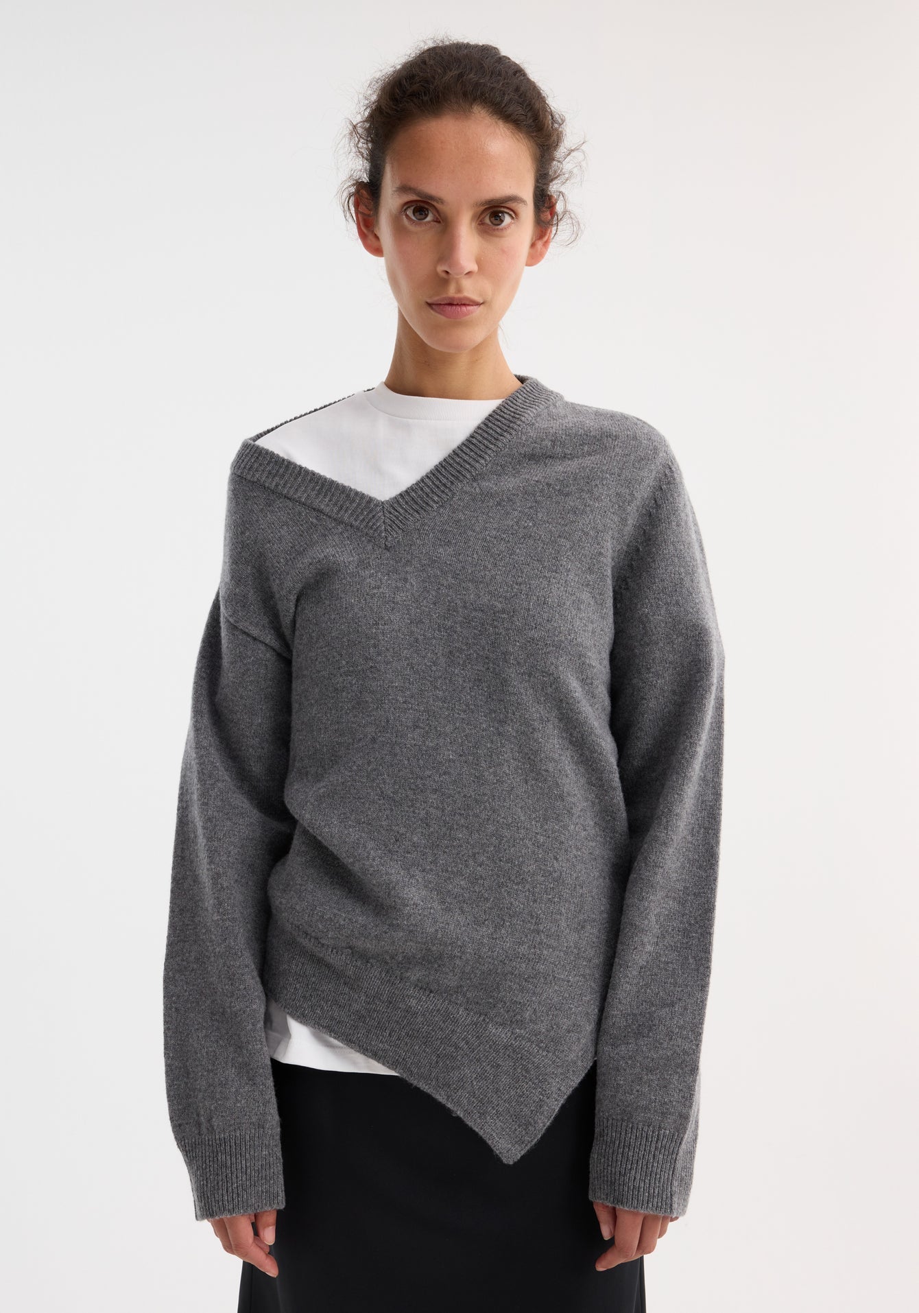 Rohe-Two-way Deconstructed Jumper - Mid Grey Melange-Sweaters-Boboli-Vancouver-Canada