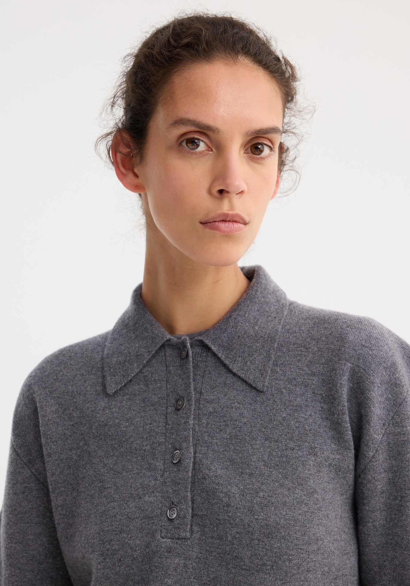 Rohe-Compact Knitted Polo - Mid Grey Melange-Shirts-Boboli-Vancouver-Canada