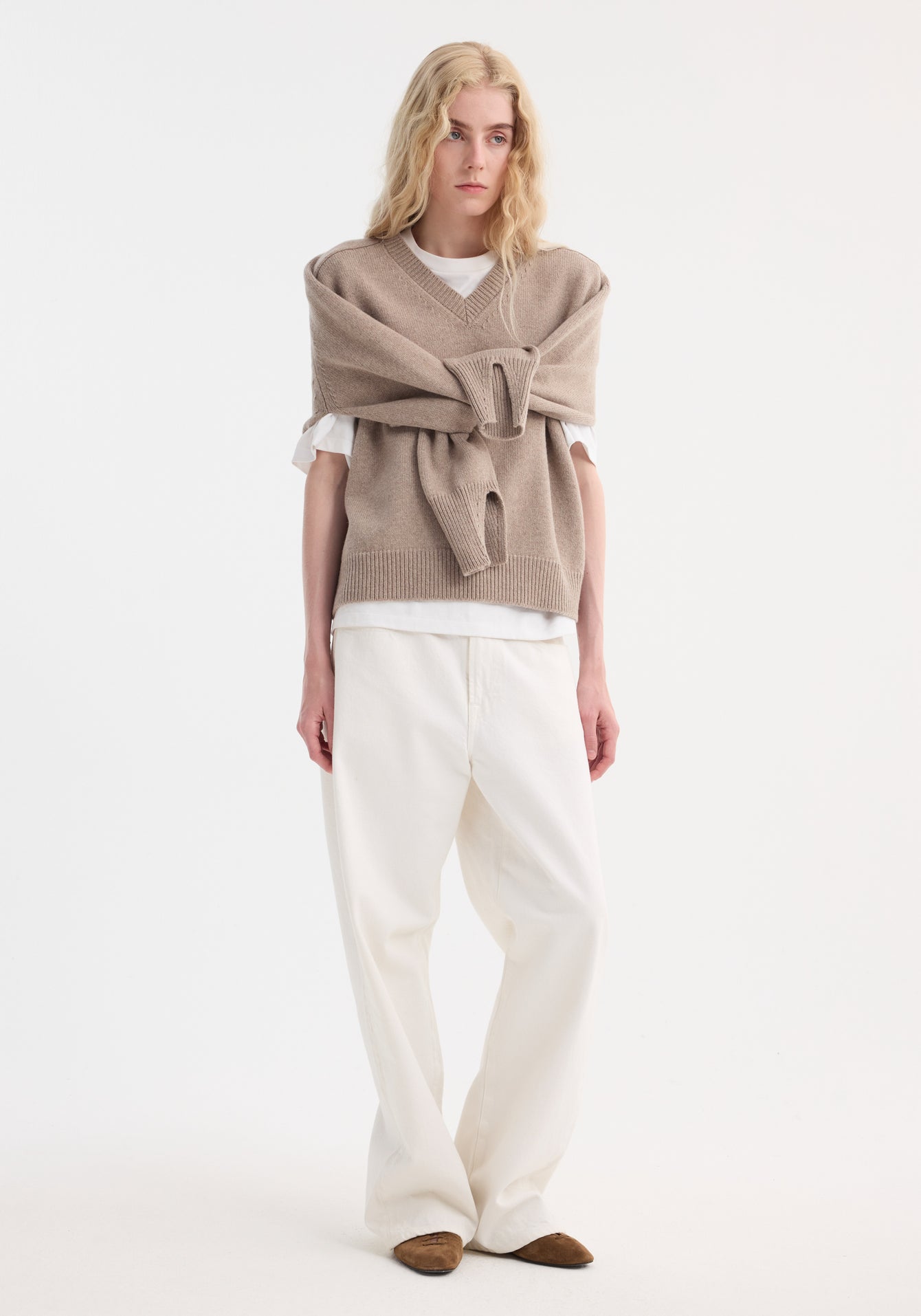 Rohe-Sleeve Wrap Jumper - Taupe Melange-Sweaters-Boboli-Vancouver-Canada