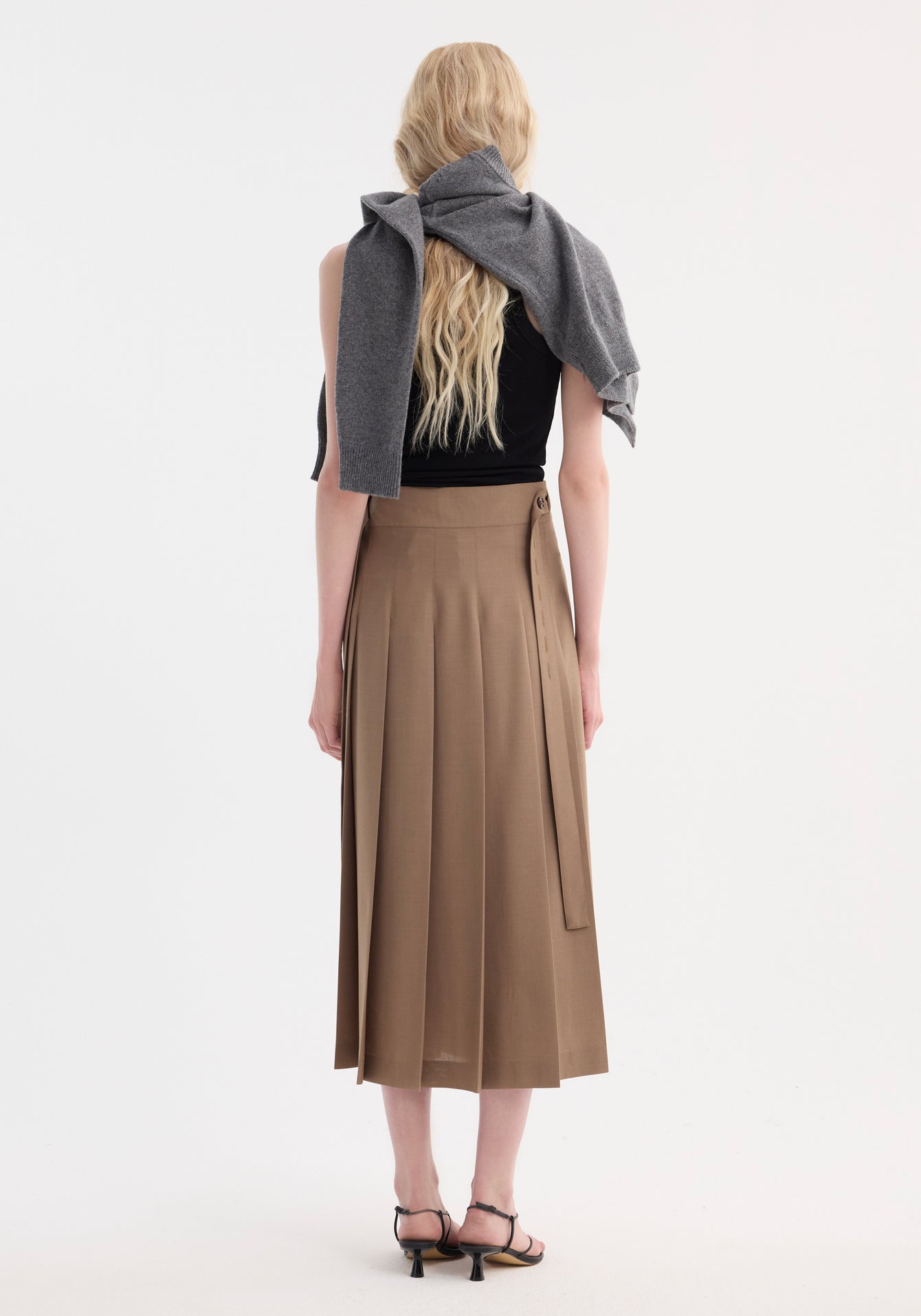 Rohe-Plisse Wrap Skirt - Khaki-Skirts-Boboli-Vancouver-Canada