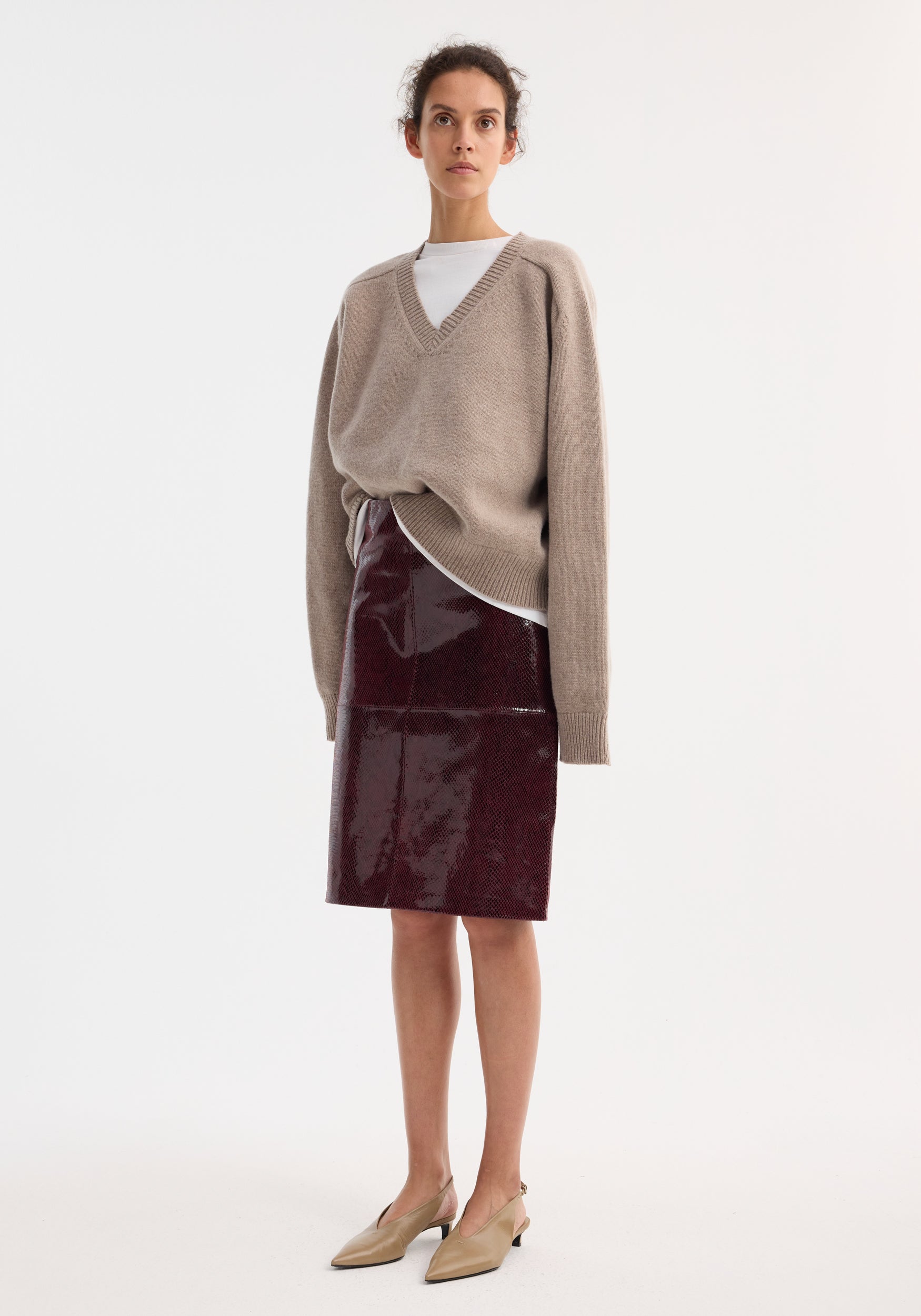 Rohe-Snake Leather Skirt - Burgundy Snake-Skirts-Boboli-Vancouver-Canada