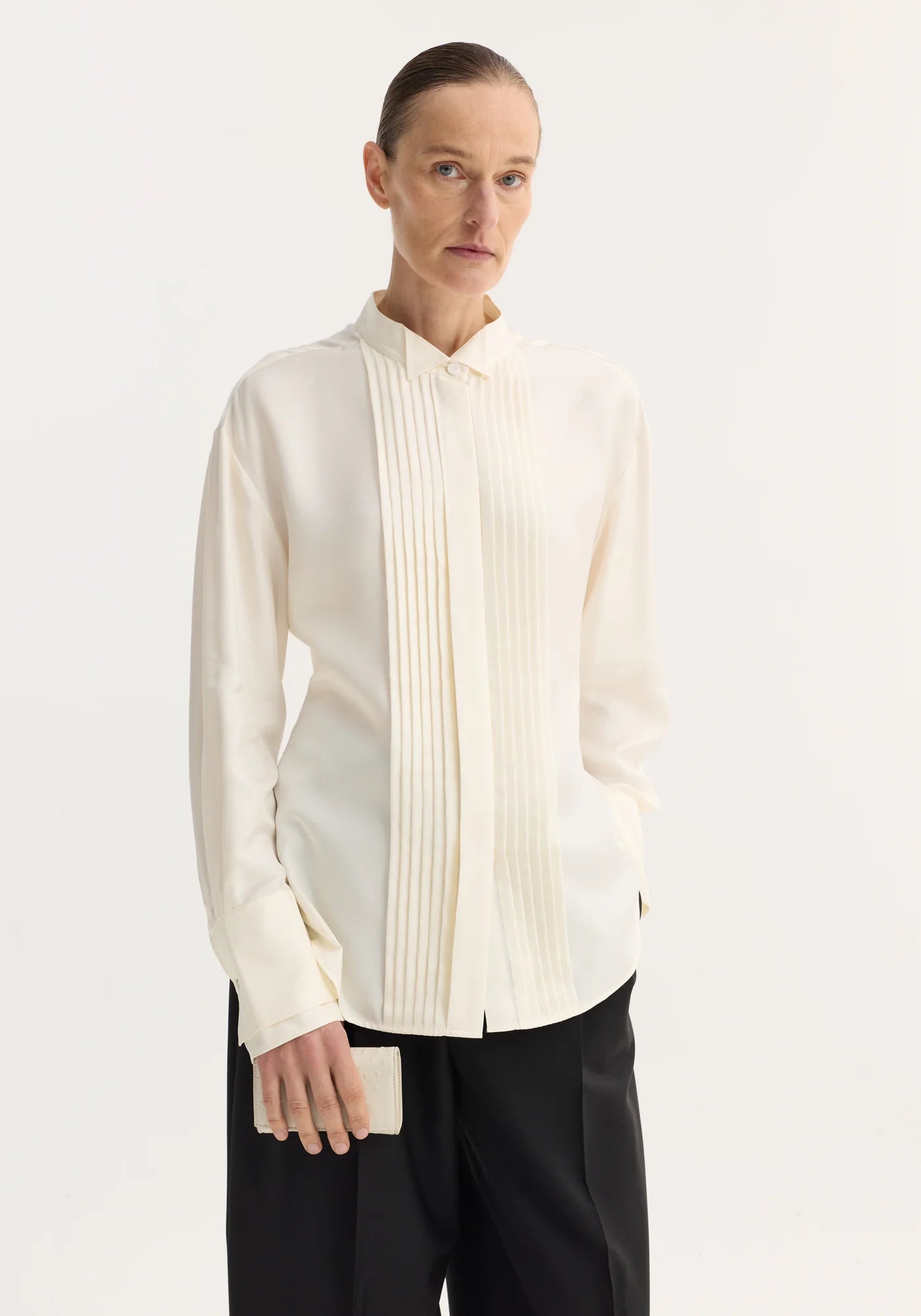 Shaped Tuxedo Silk Shirt - Cream