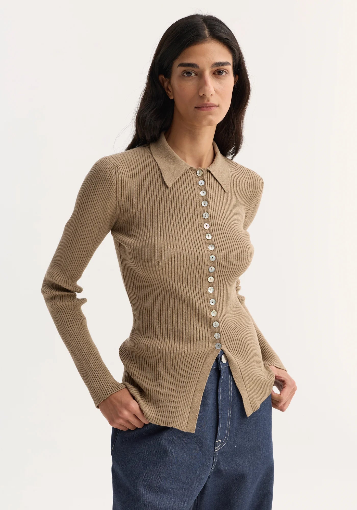 Elongated Rib Cardigan - Taupe Melange