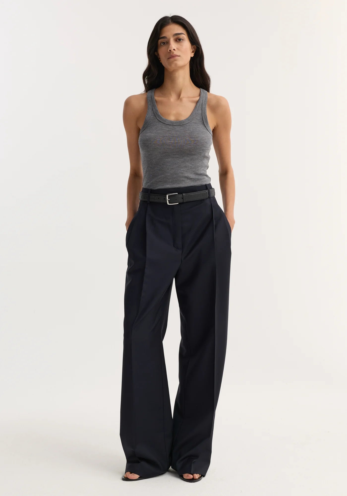 Mid Waist Tailored Trousers - Navy