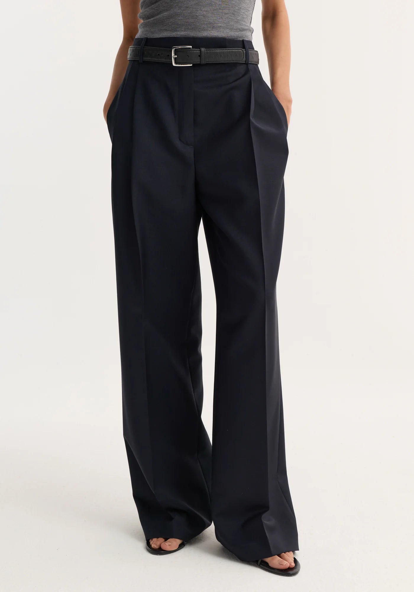 Mid Waist Tailored Trousers - Navy