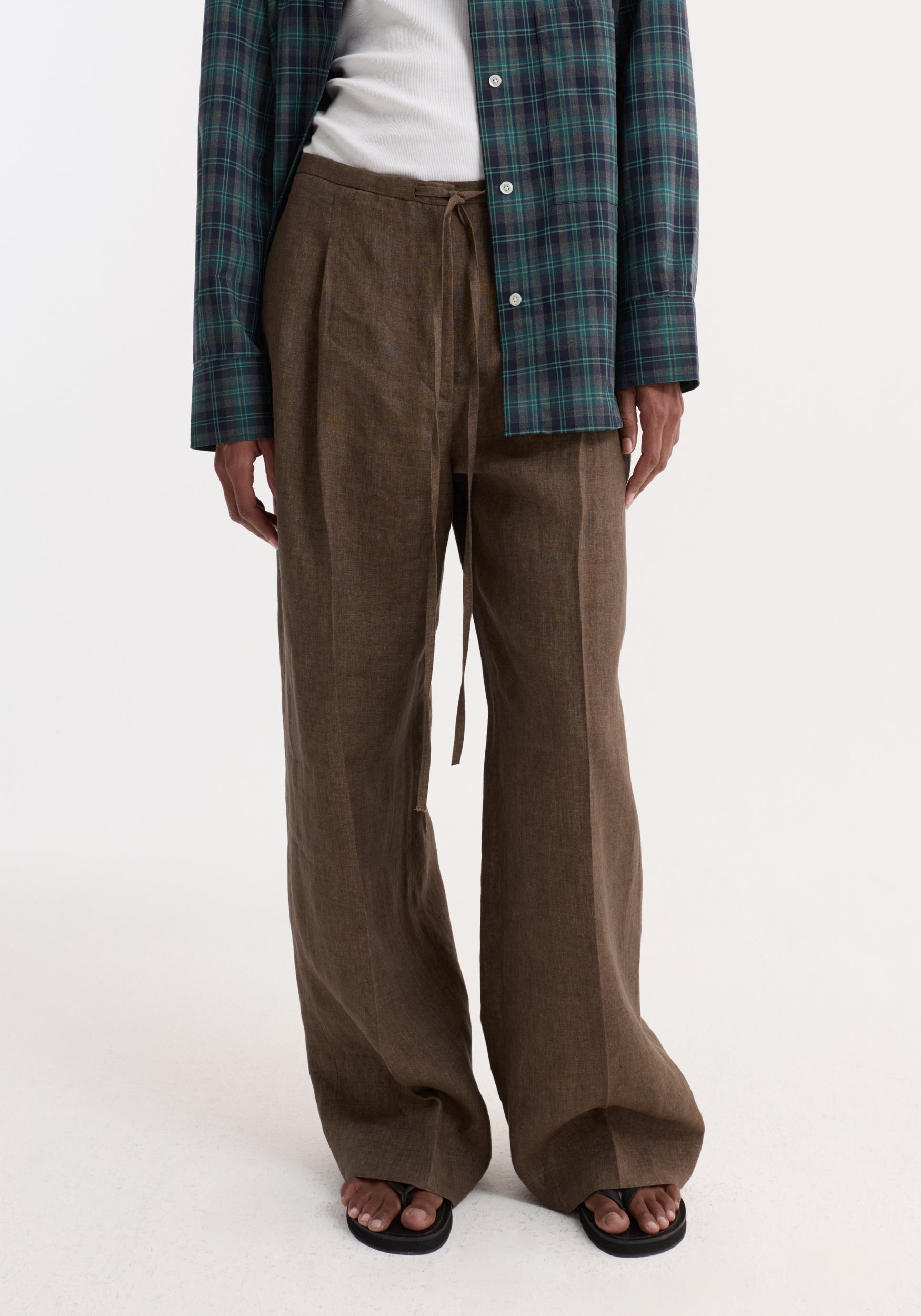 Rohe-Relaxed Drawstring Trousers - Brown Melange-Pants-Boboli-Vancouver-Canada