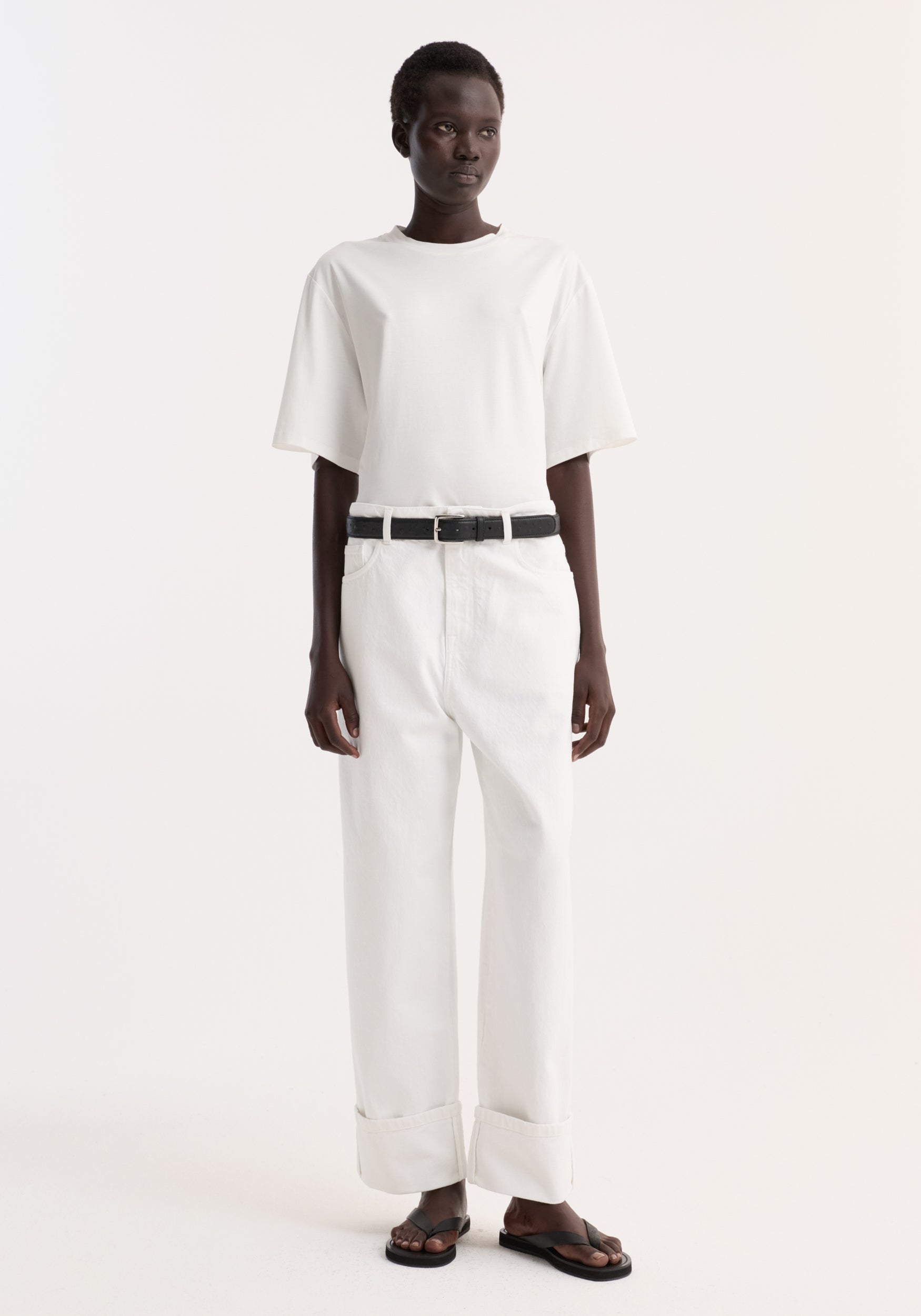 Rohe-Baggy Fit Turn-Up Denim - Optic White-Pants-Boboli-Vancouver-Canada