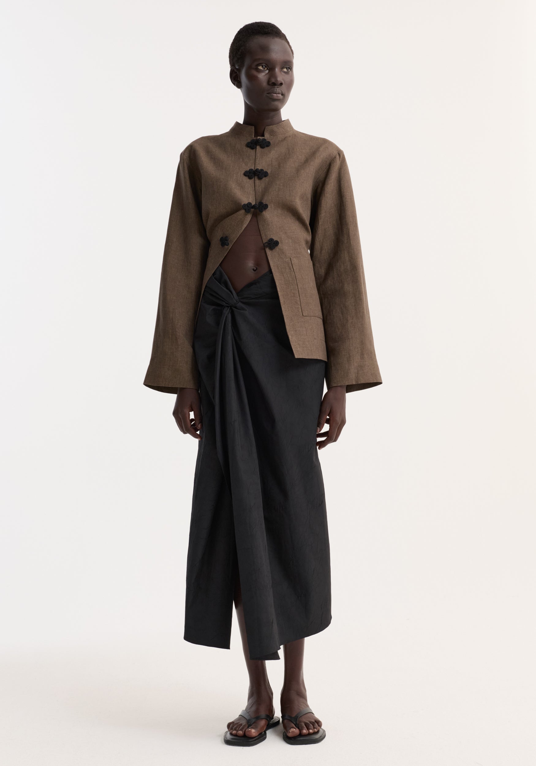 Rohe-Sarong Textured Skirt - Black-Skirts-Boboli-Vancouver-Canada