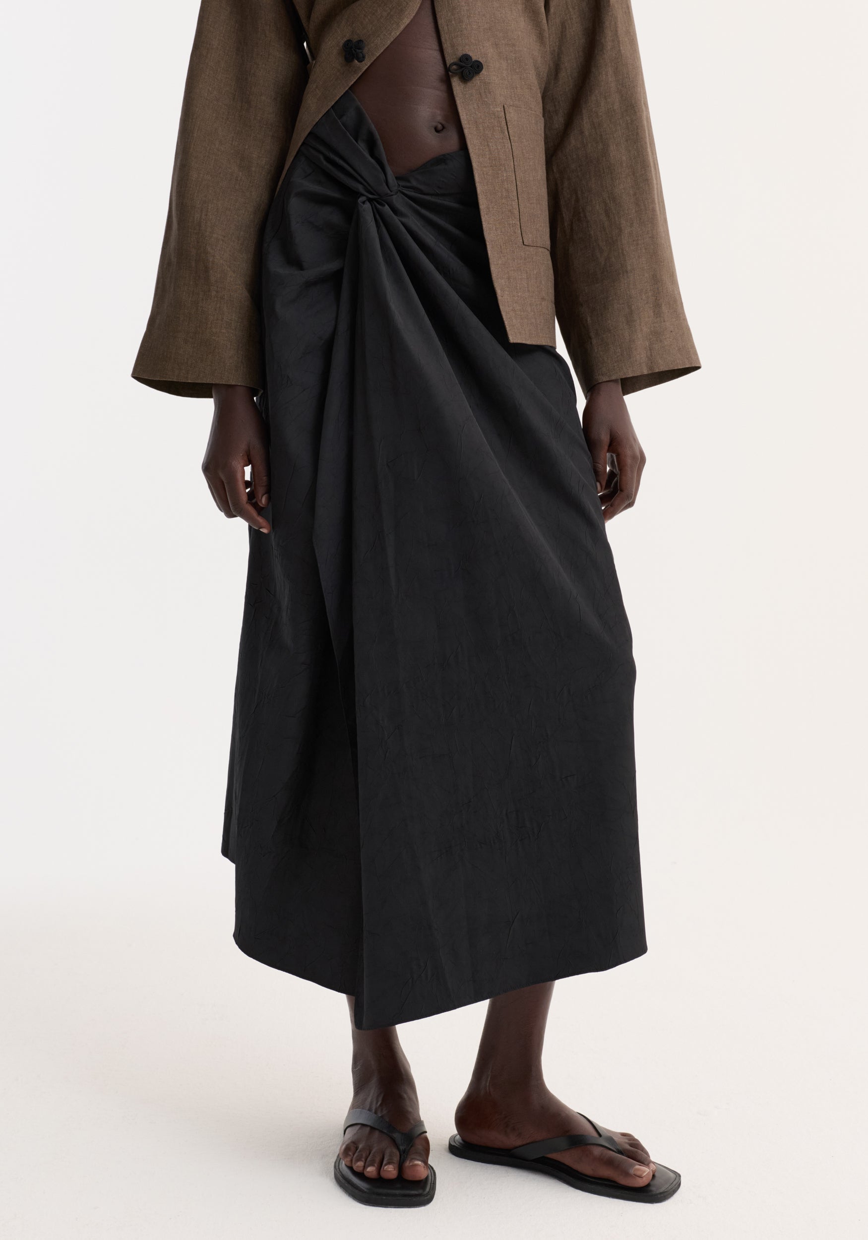 Rohe-Sarong Textured Skirt - Black-Skirts-Boboli-Vancouver-Canada