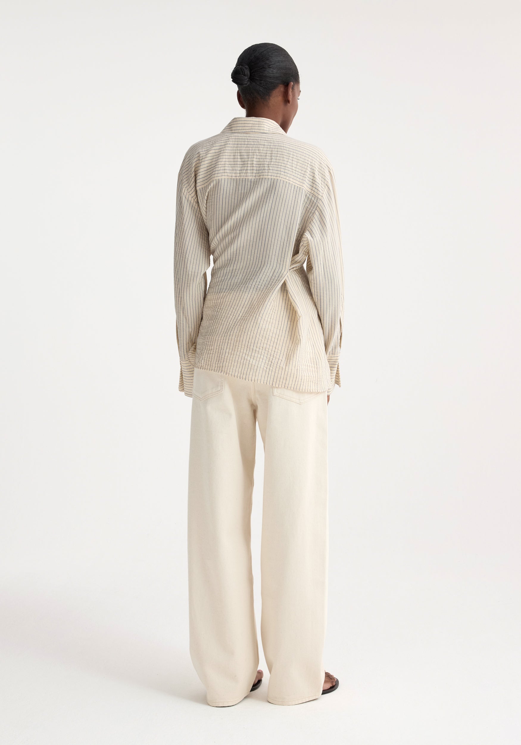 Asymmetric Waisted Striped Shirt - Cream/Navy Stripe