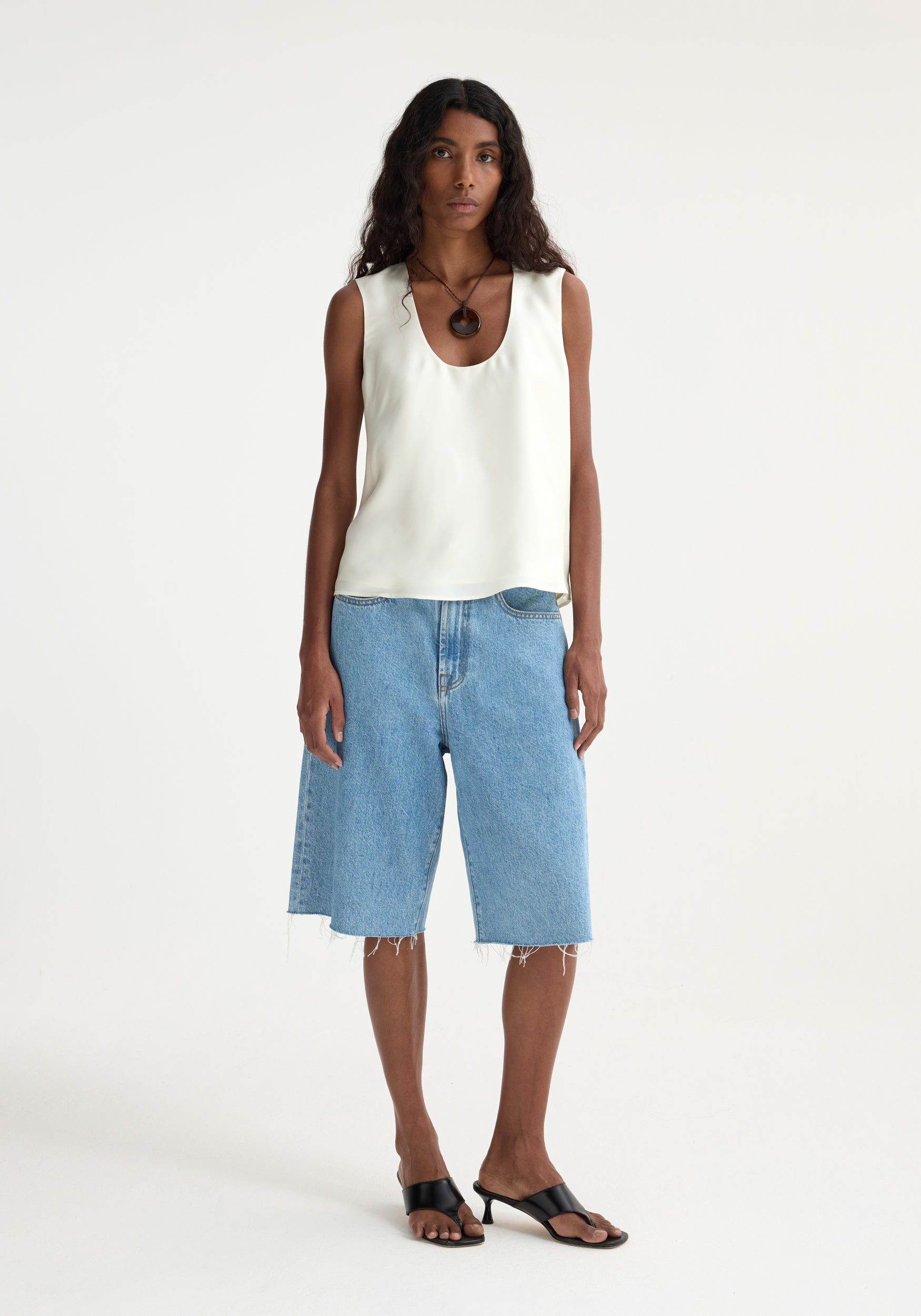 Baggy Fit Denim Shorts - Denim Blue