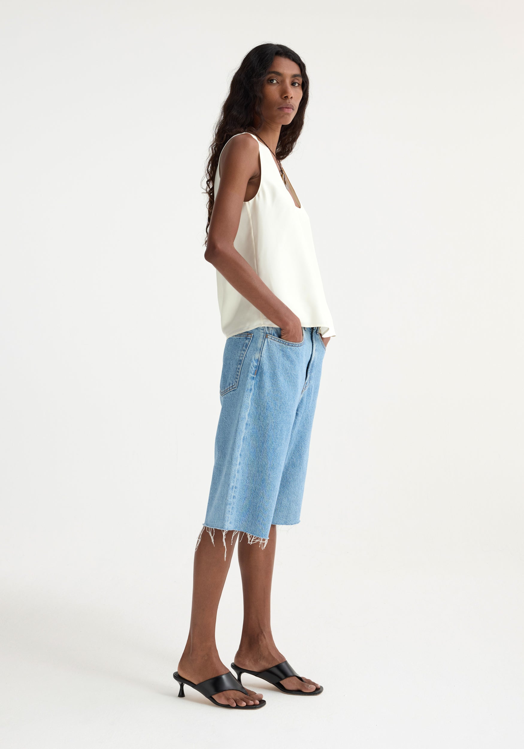 Baggy Fit Denim Shorts - Denim Blue