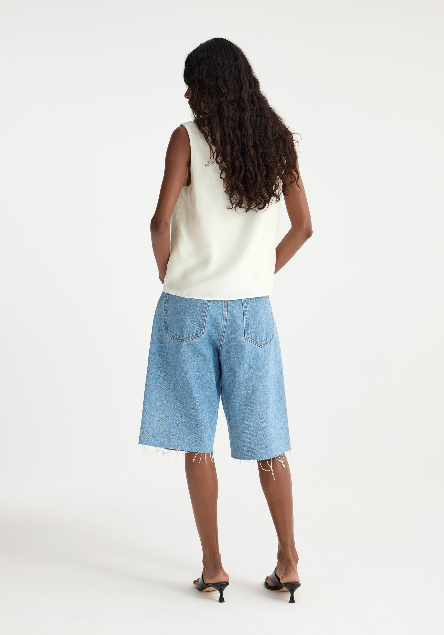 Baggy Fit Denim Shorts - Denim Blue