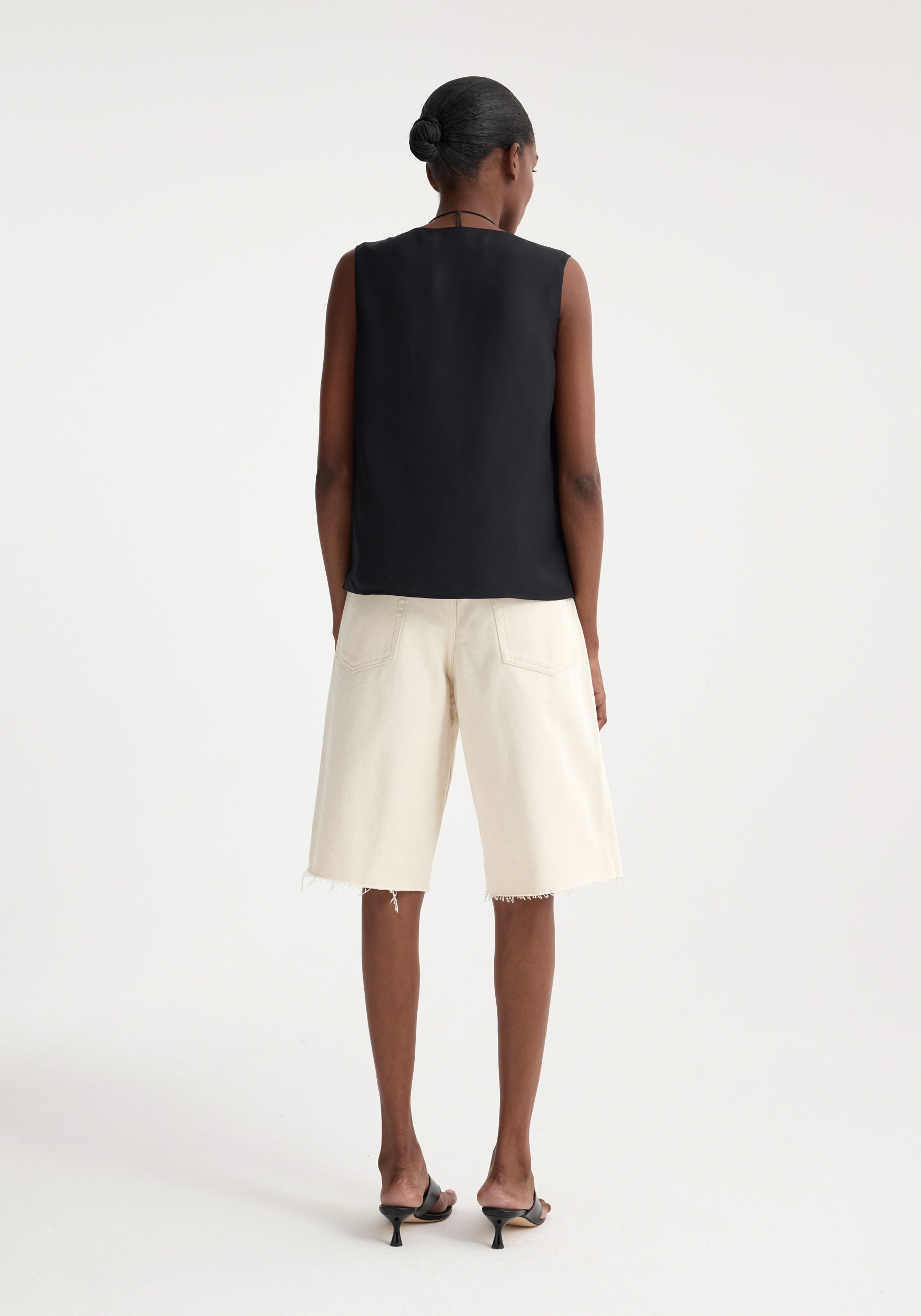 Baggy Fit Denim Shorts - Ecru